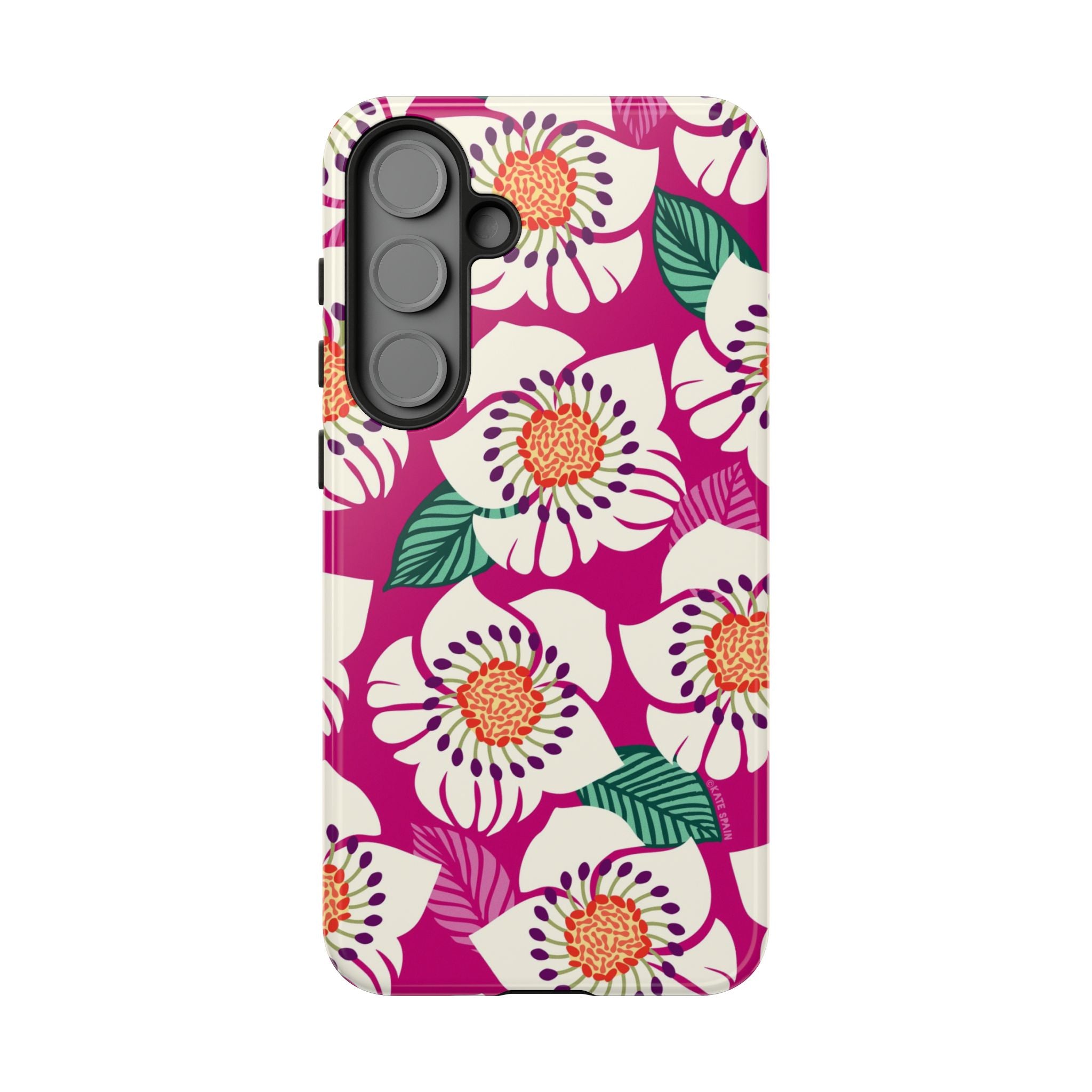 Artistic Panache Samsung Galaxy S25 Plus Case – Glossy | berry, cream white, peach anemone floral print
