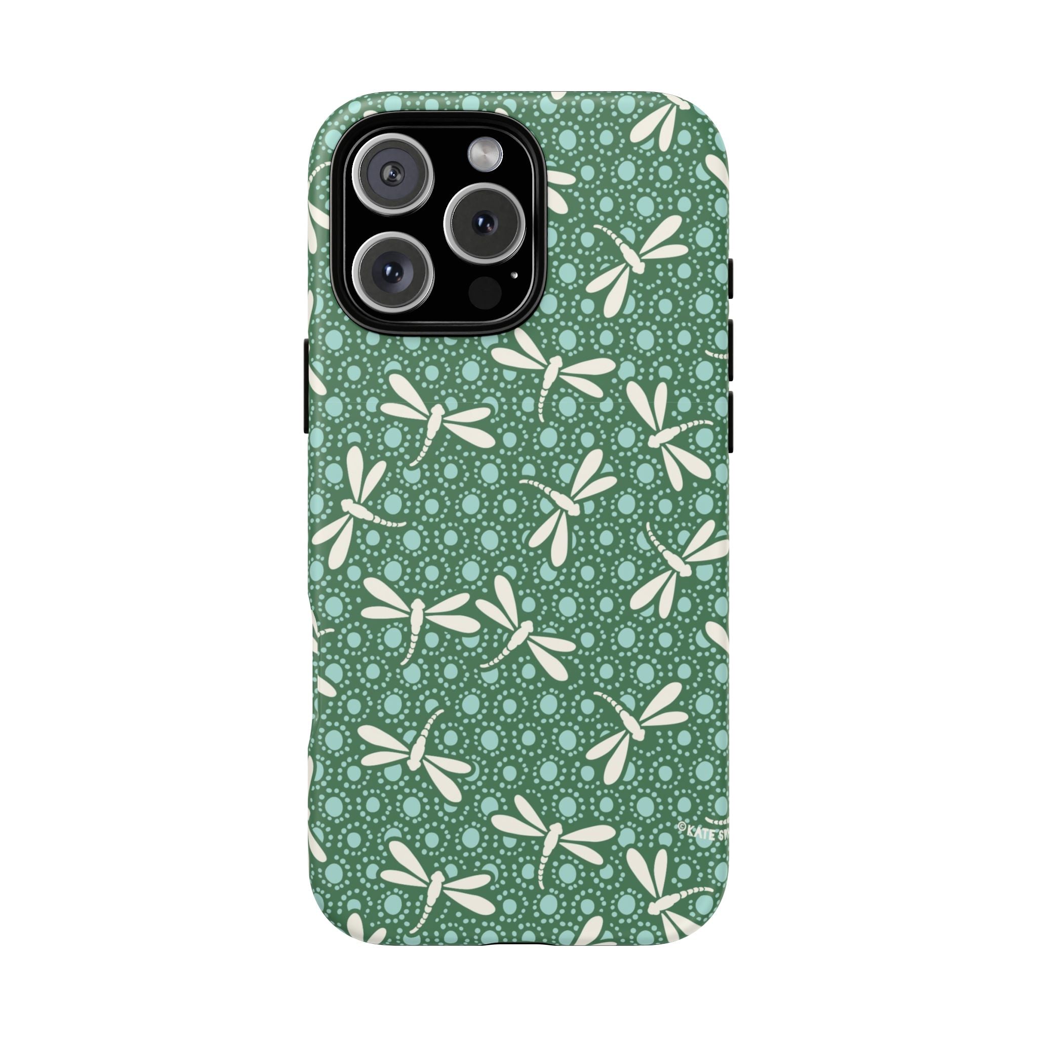 Designer Dragonfly Tough iPhone 16 Pro Max Case – Matte | jade green, aqua, cream dragonfly print