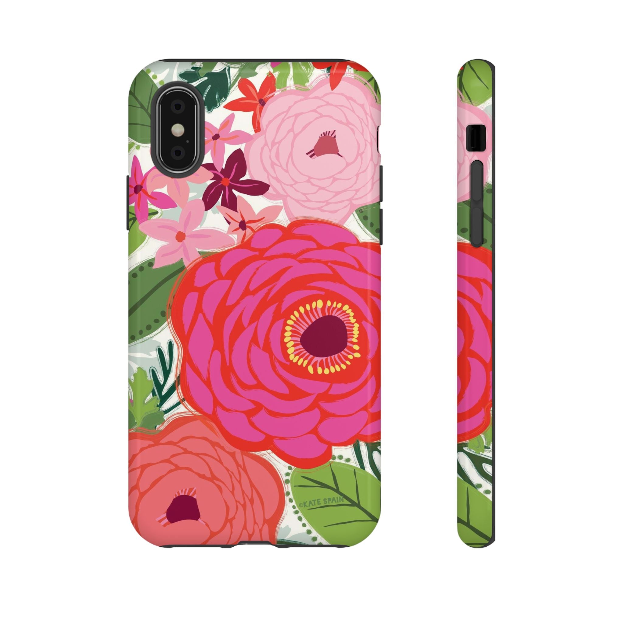 Bloomerie Tough iPhone XS Case – Glossy | cream, magenta, coral botanical peony floral print