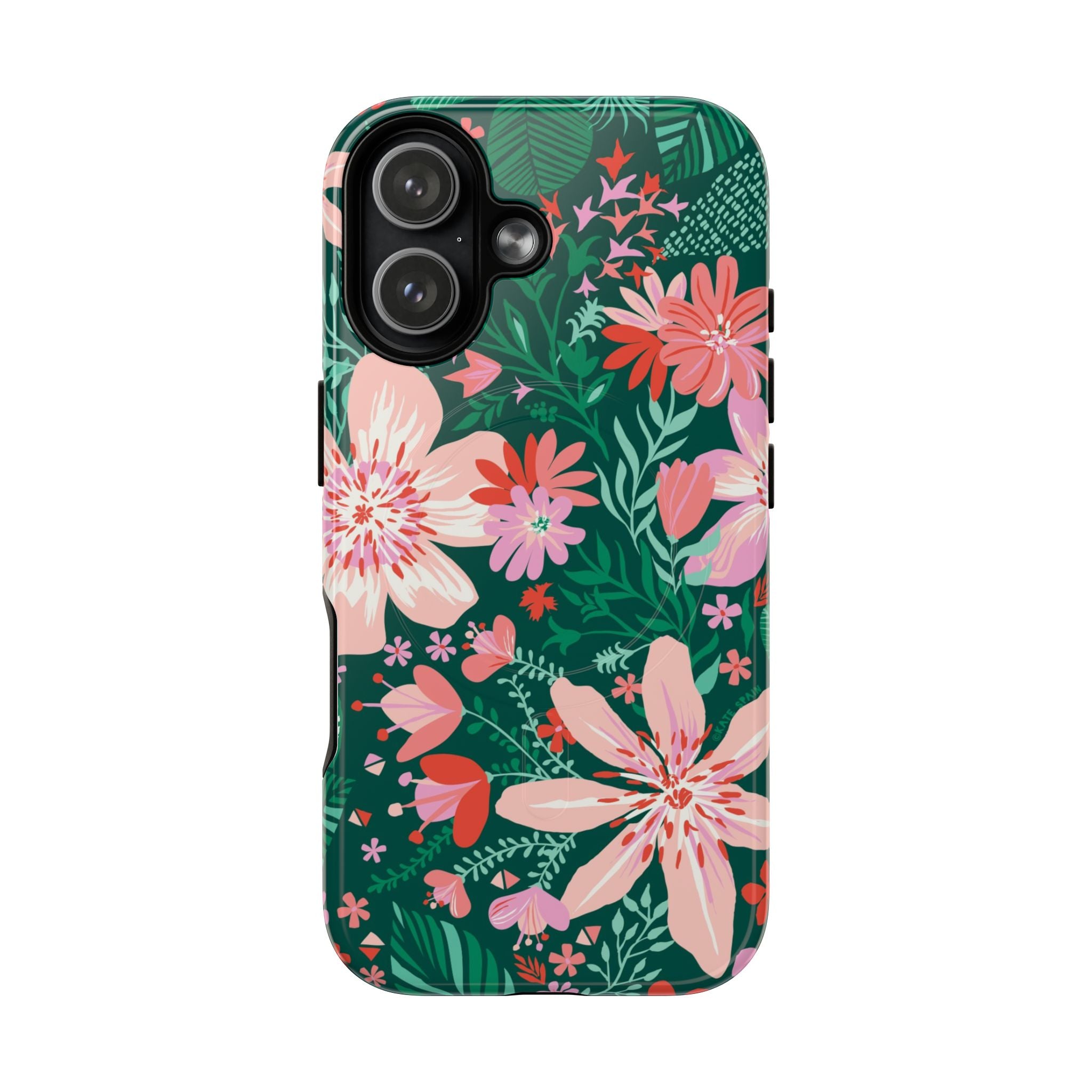 Bonaire MagSafe iPhone 17 Case – Glossy | jade, pink, white tropical floral botanical print