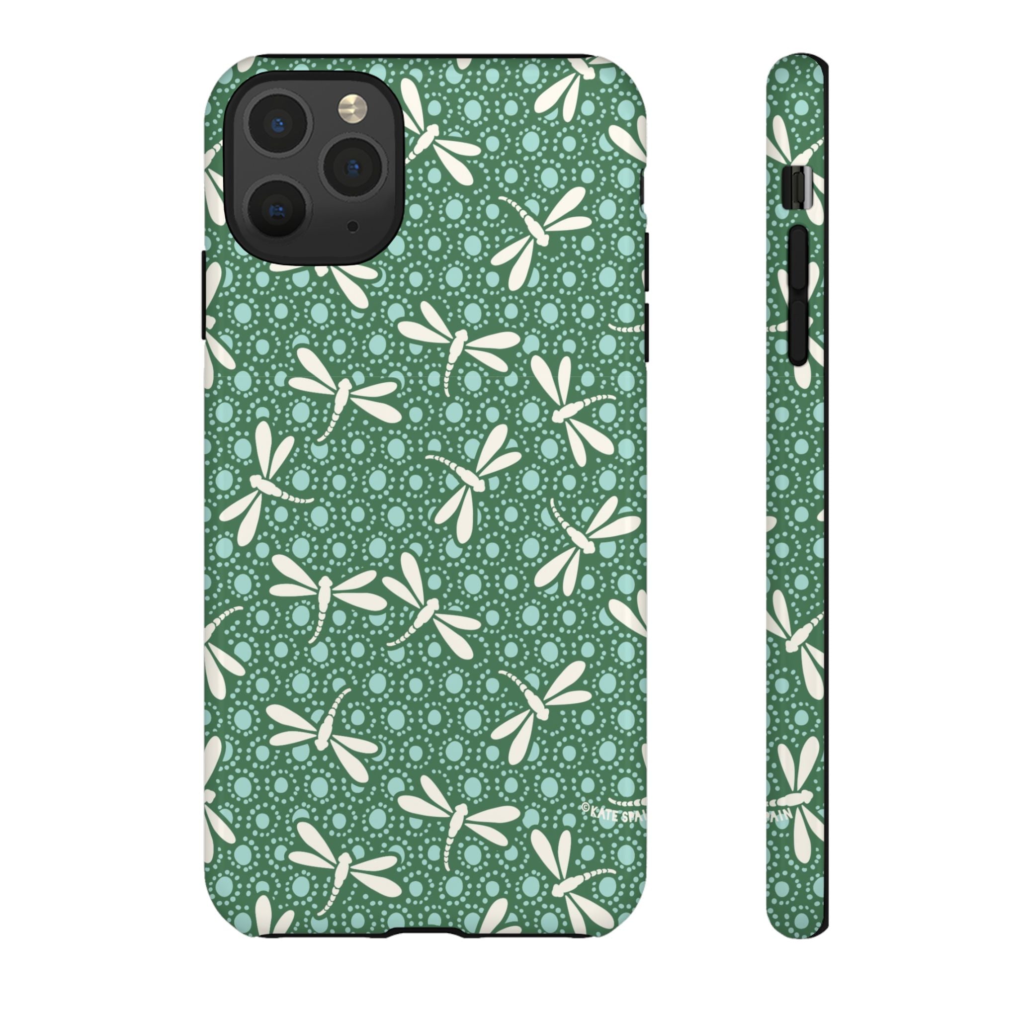 Designer Dragonfly Tough iPhone 11 Pro Max Case – Glossy | jade green, aqua, cream dragonfly print