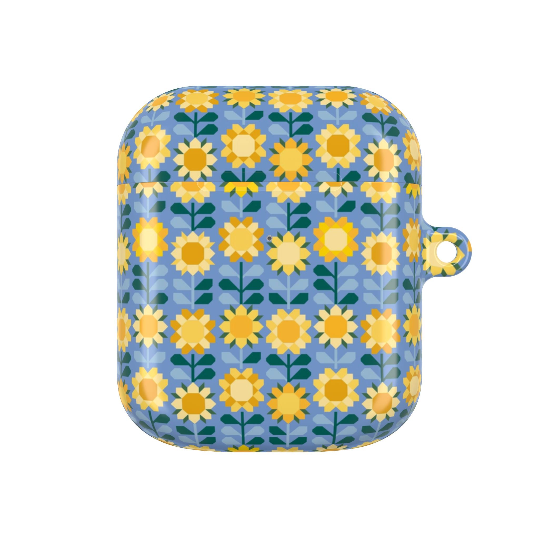 AirPods Gen 2 case – Glossy | golden yellow sunflowers on periwinkle blue ground