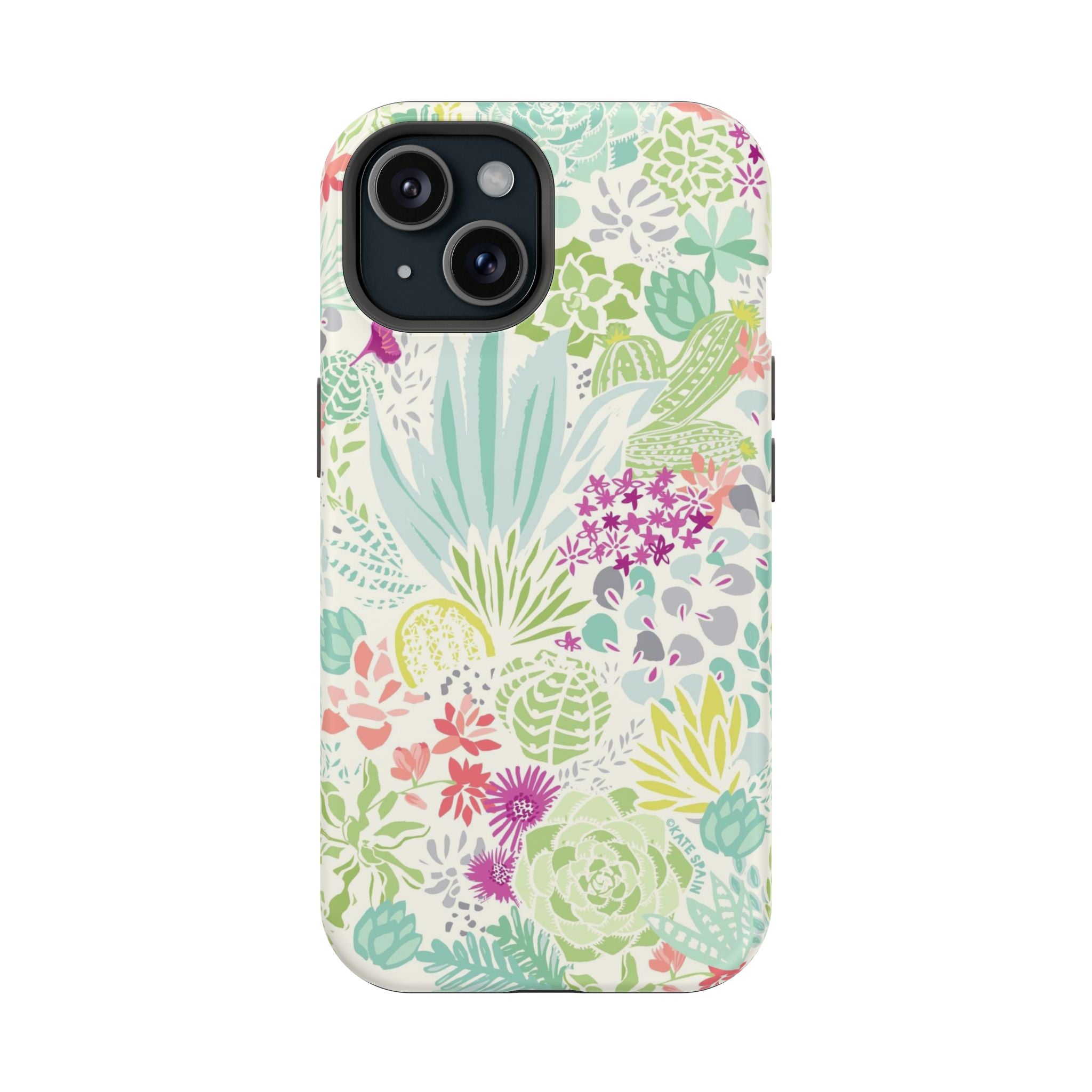 Canyon MagSafe iPhone 15 Case – Matte | aqua, coral, purple, sage green succulent and cactus print