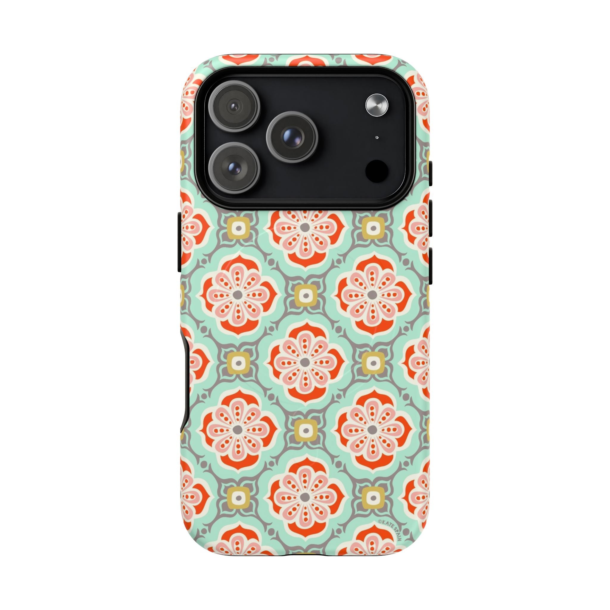 Alhambra MagSafe iPhone 17 Pro Case – Matte | aqua, coral, blush geometric medallion floral print