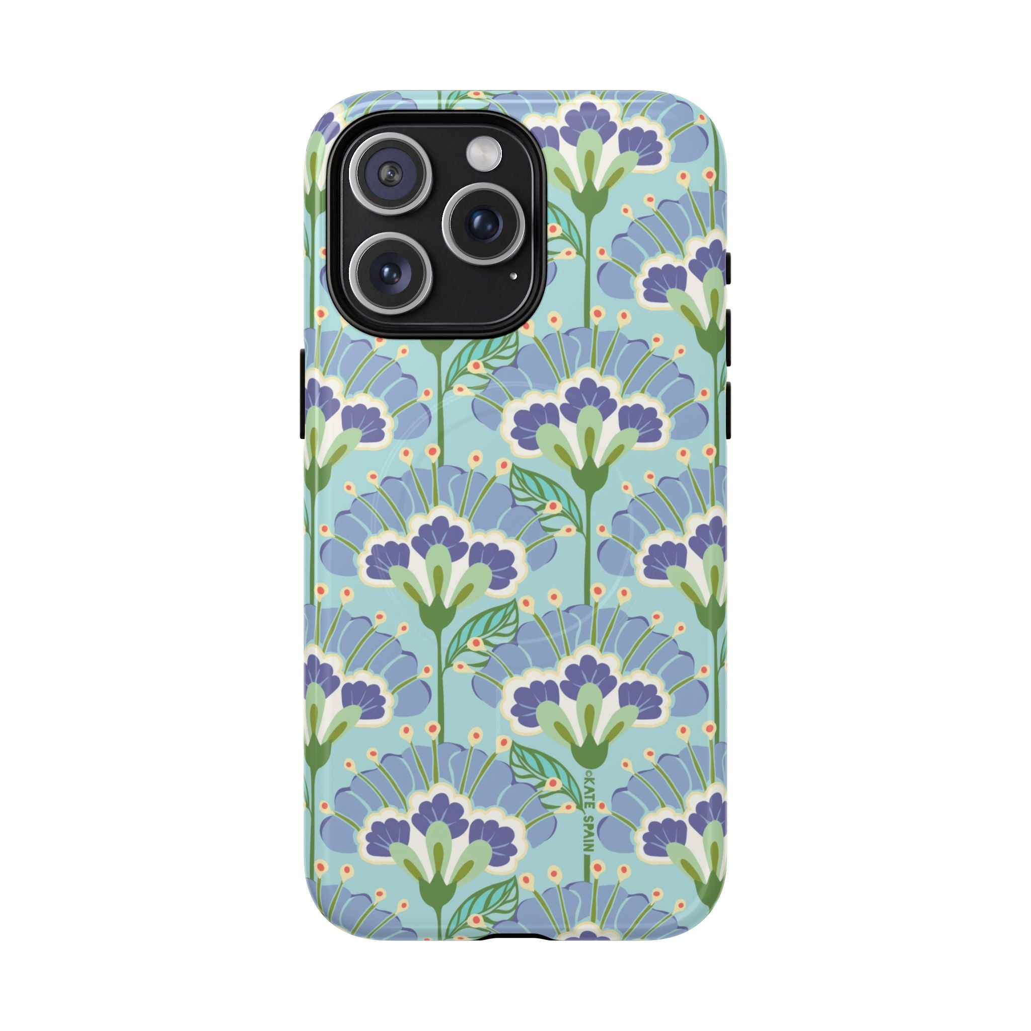 Lantern Flower MagSafe iPhone 15 Pro Max Case – Glossy | aqua, periwinkle, green botanical lantern floral print