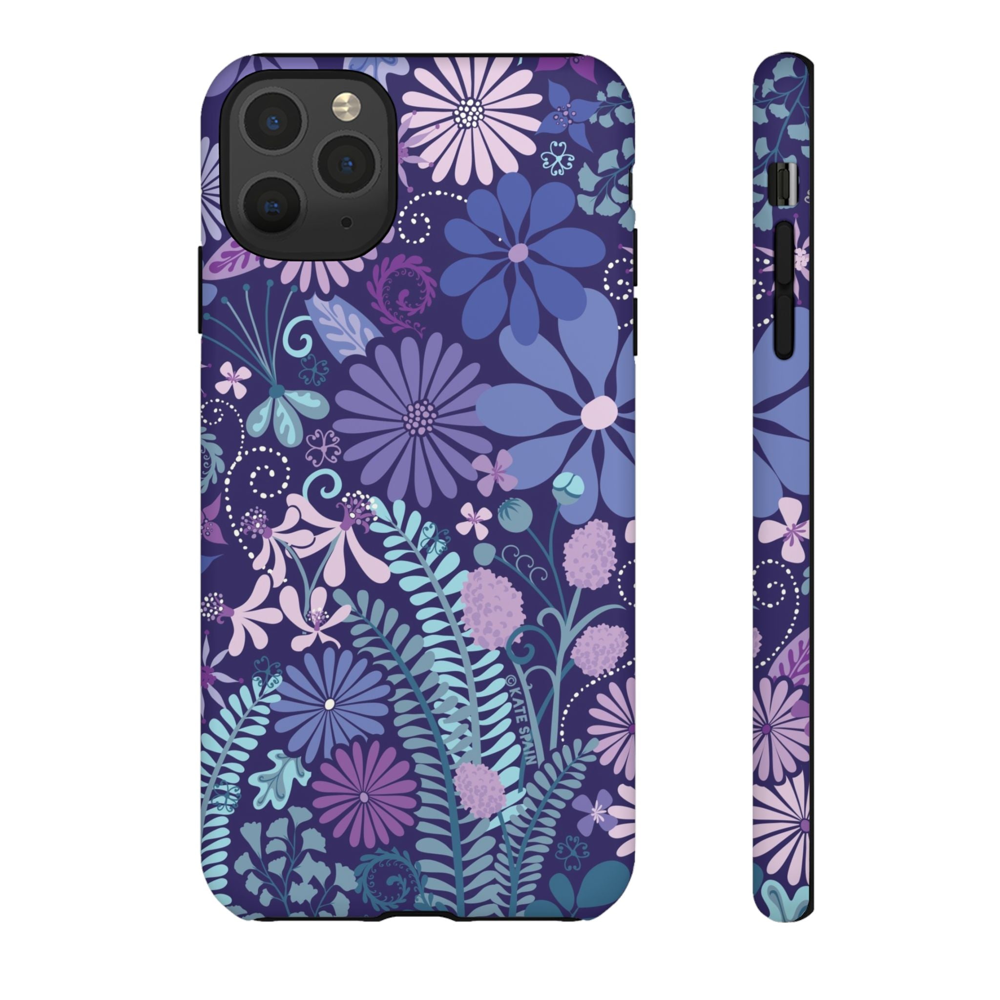 Luxury Terrain Tough iPhone 11 Pro Max Case – Matte | navy, purple, aqua botanical woodland floral print