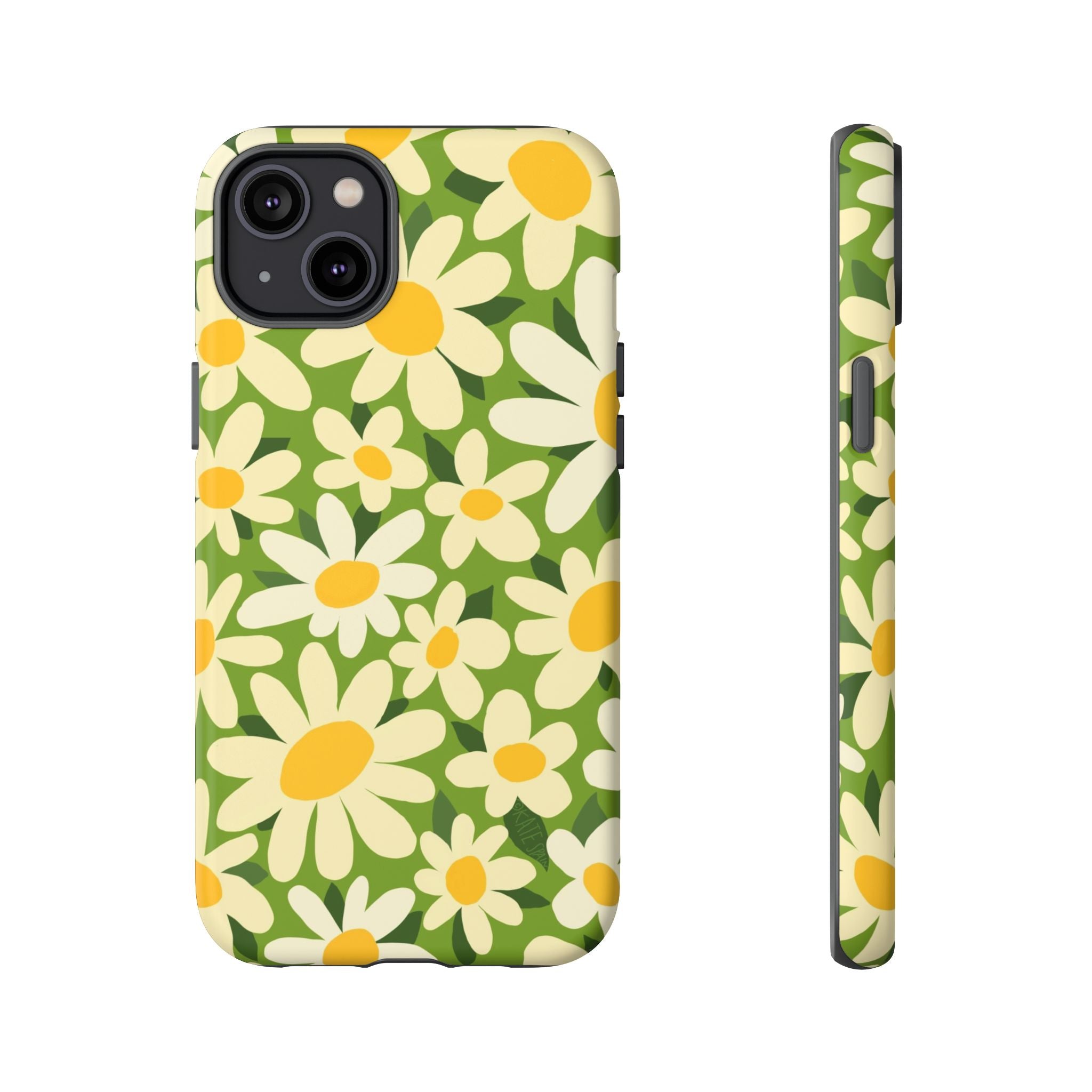 Shasta Daisy Tough iPhone 14 Plus Case – Matte | green, white, yellow daisy floral print