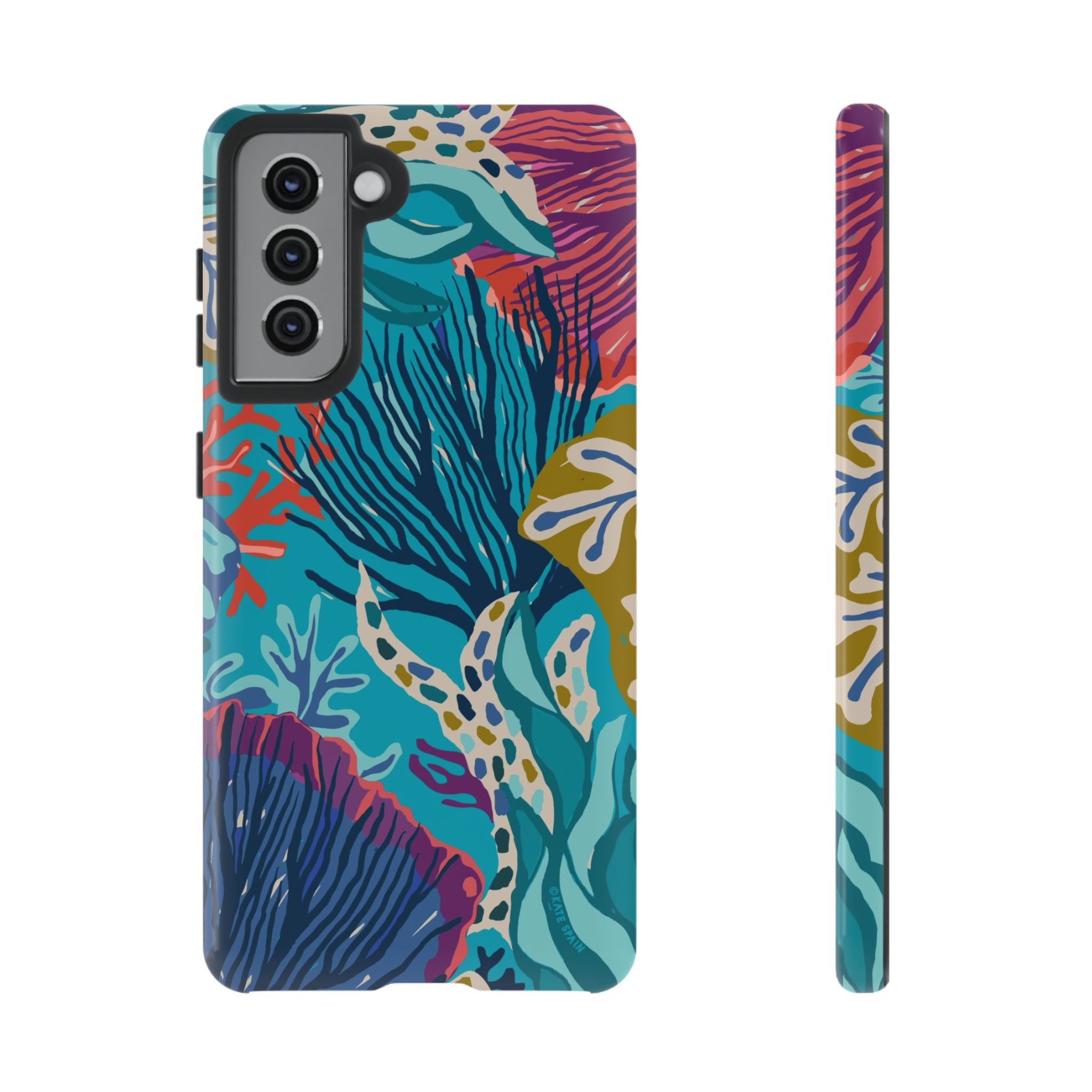 Luxury Reef Samsung Galaxy S21 Case – Glossy | teal, navy, magenta, olive coral reef print