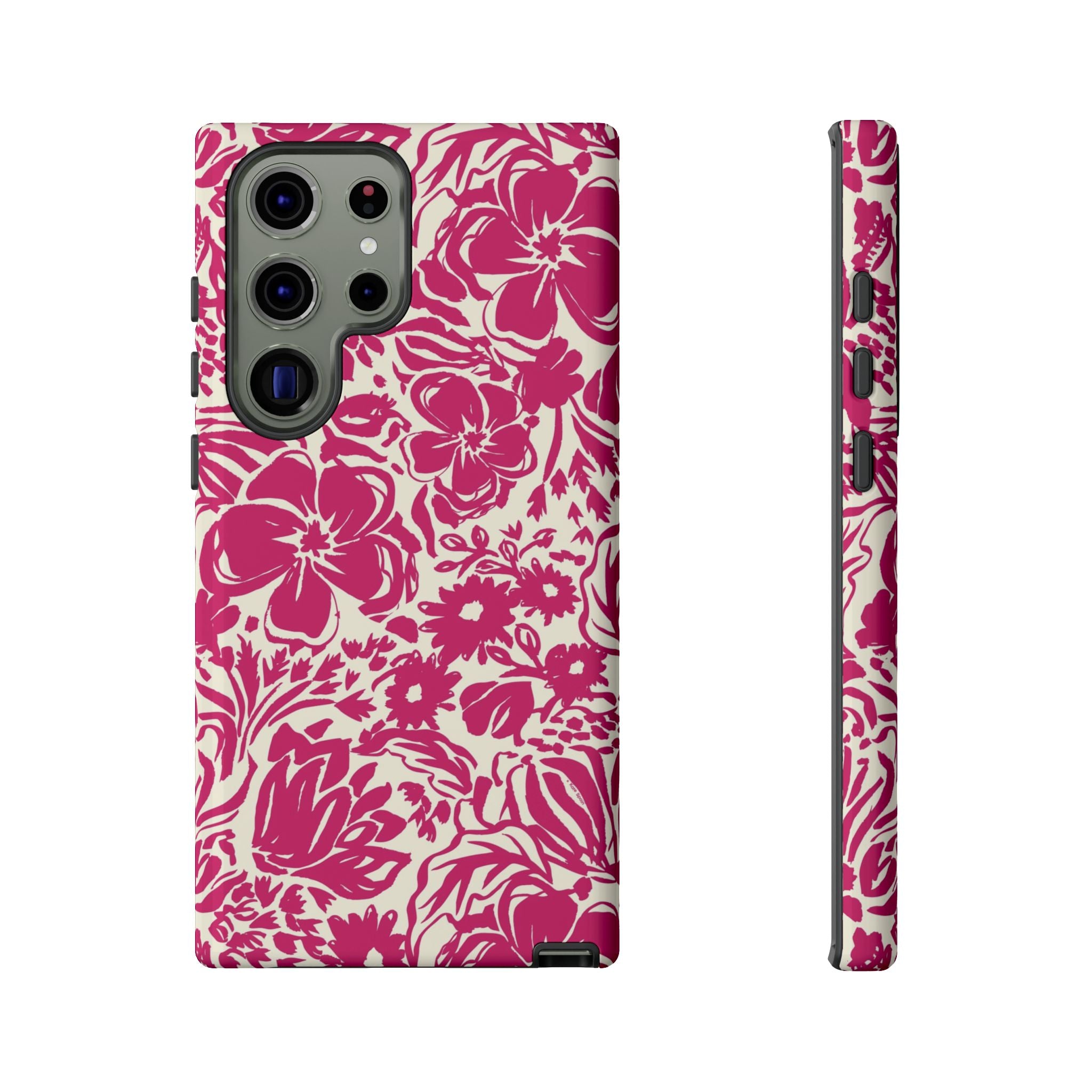 Rhapsody Bright Pink Samsung Galaxy S23 Ultra Glossy case — bold magenta floral print on cream by Kate Spain