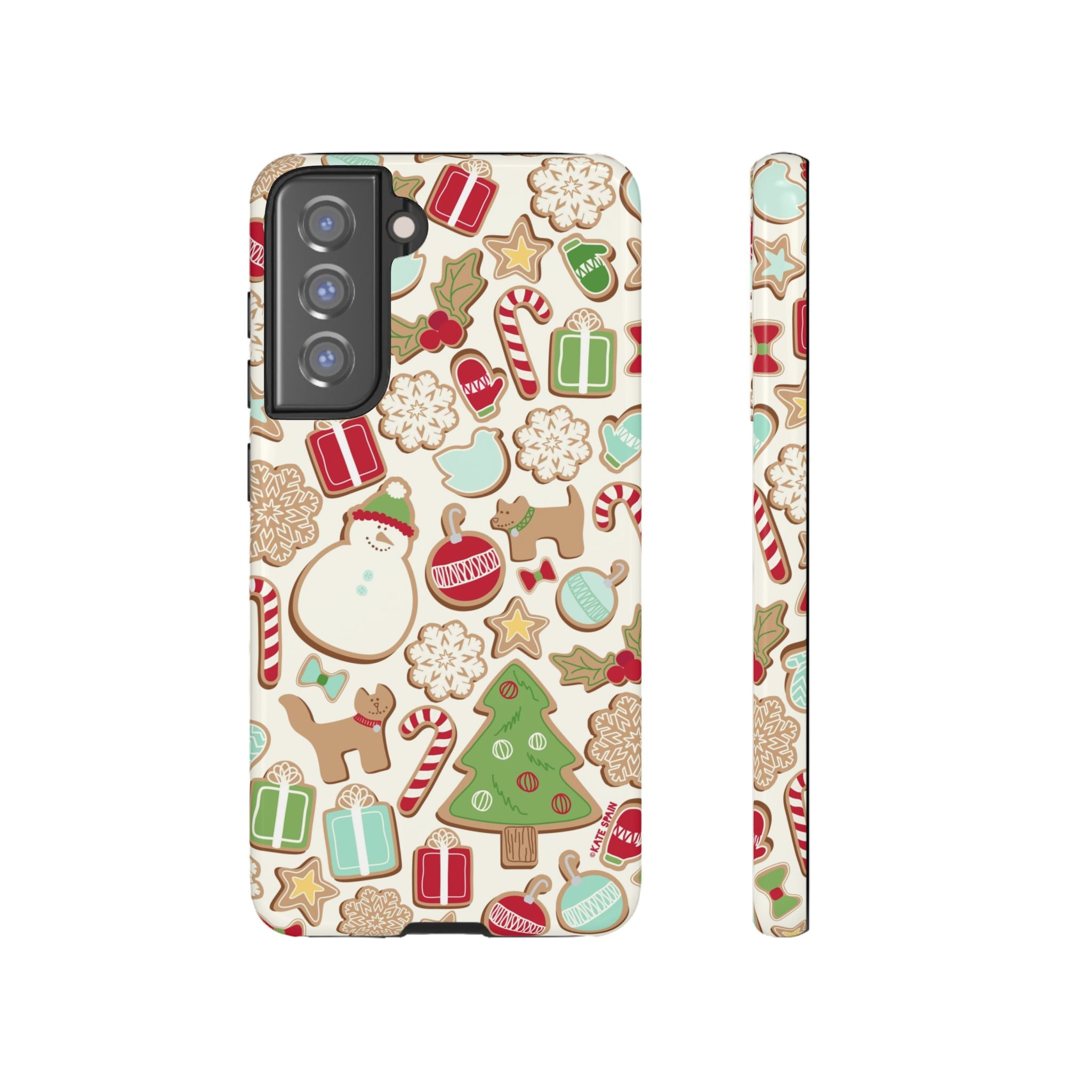 Gingerbread Cookies Samsung Galaxy S21 FE Case – Glossy | cream, red, green gingerbread holiday cookie print