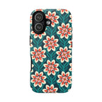 Modern Dahlia Tough iPhone 17 Case – Matte | teal, coral, cream geometric dahlia floral print