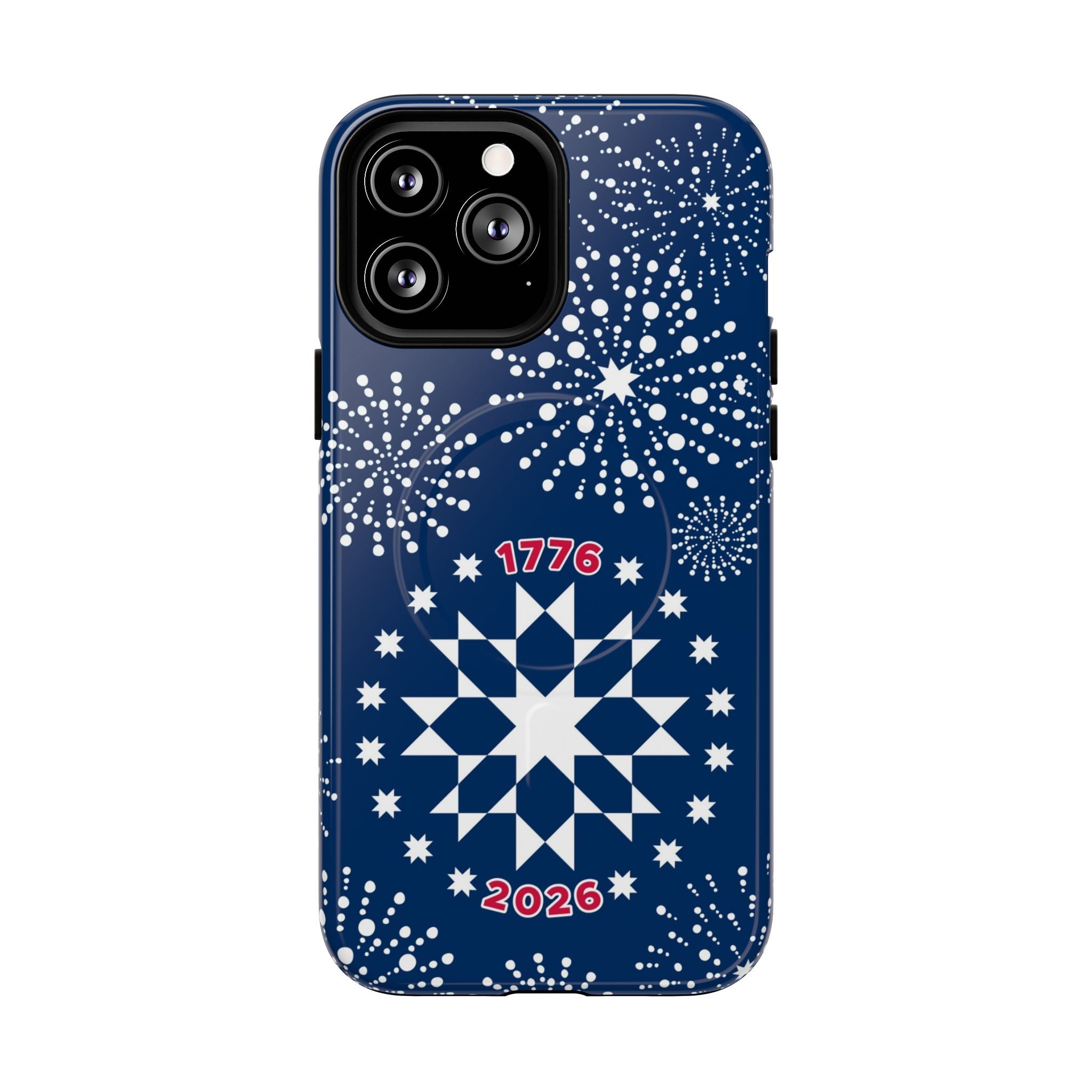 250th Fireworks MagSafe iPhone 13 Pro Max Case – Glossy | navy, white patriotic star quilt fireworks print