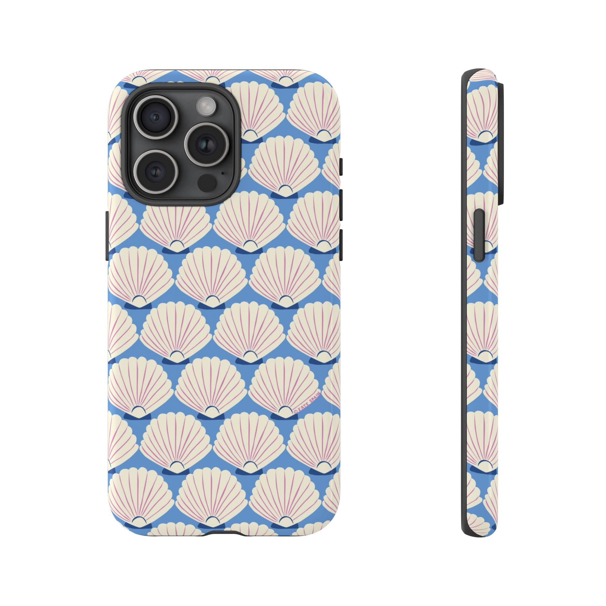 Seashells Tough iPhone 15 Pro Max Case – Glossy | periwinkle, cream, blush scallop shell print