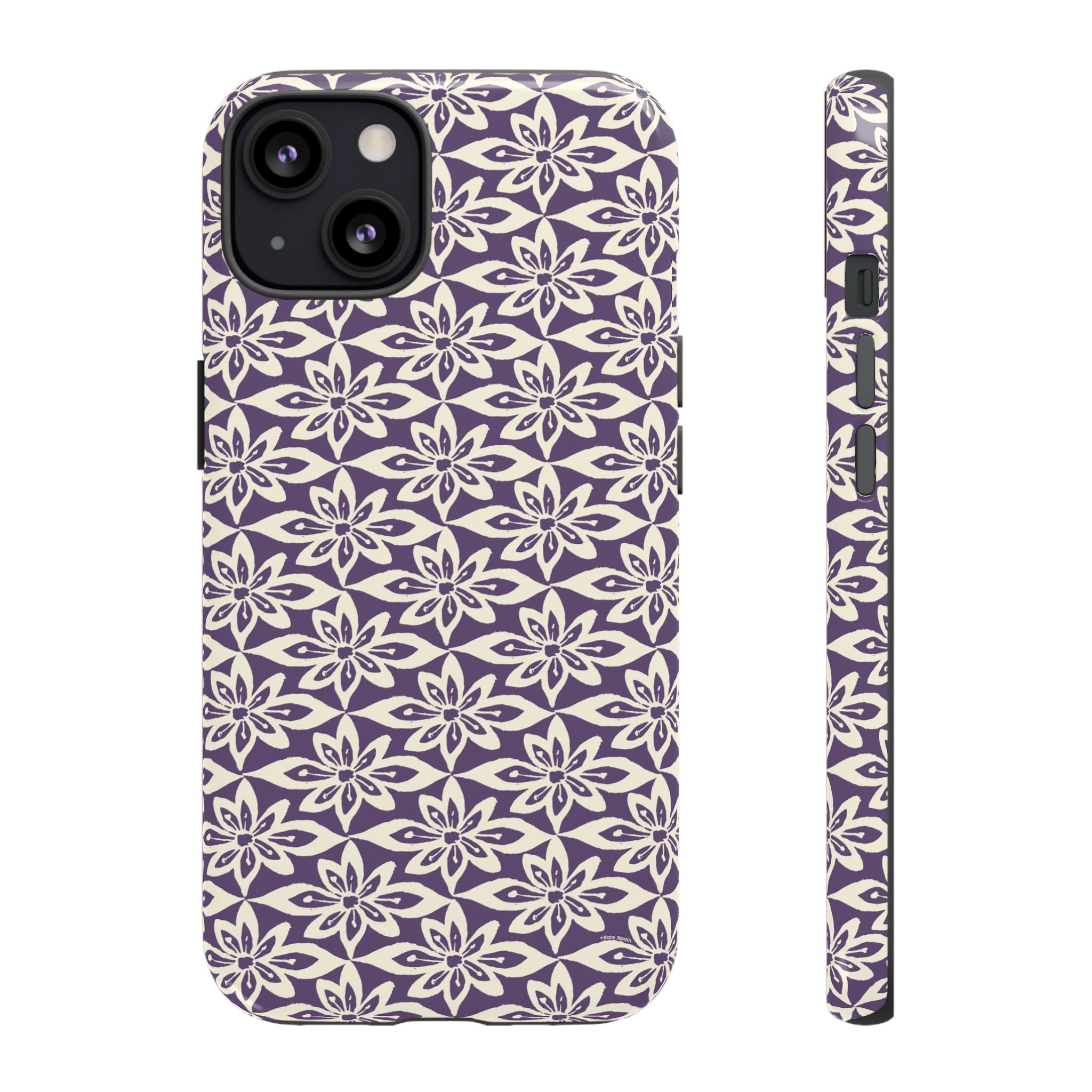 Lily Plum iPhone 13 Case – Glossy | graphic white lily print on rich violet — botanical phone case by Kate Spain
