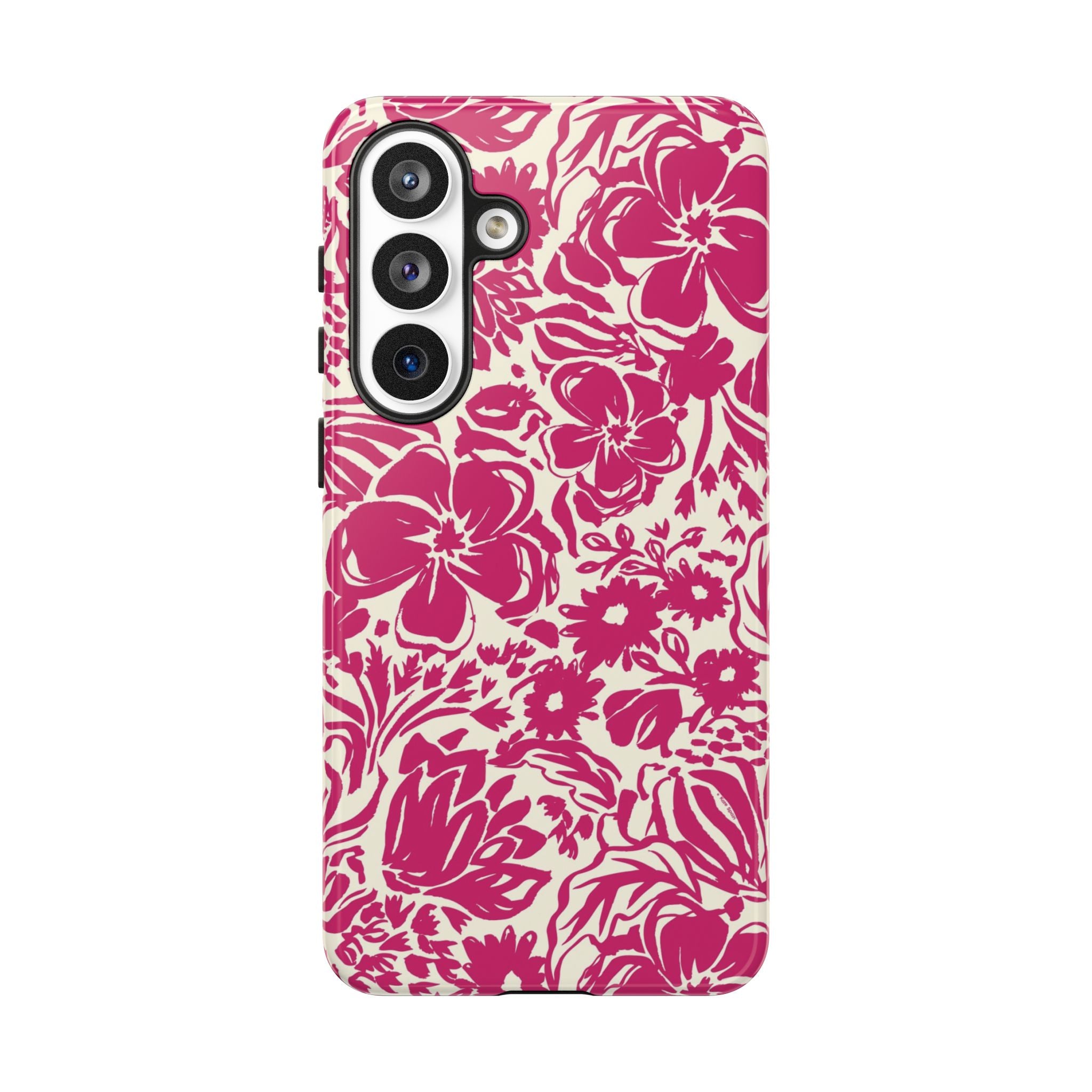 Rhapsody Bright Pink Samsung Galaxy S26 Plus Glossy case — bold magenta floral print on cream by Kate Spain