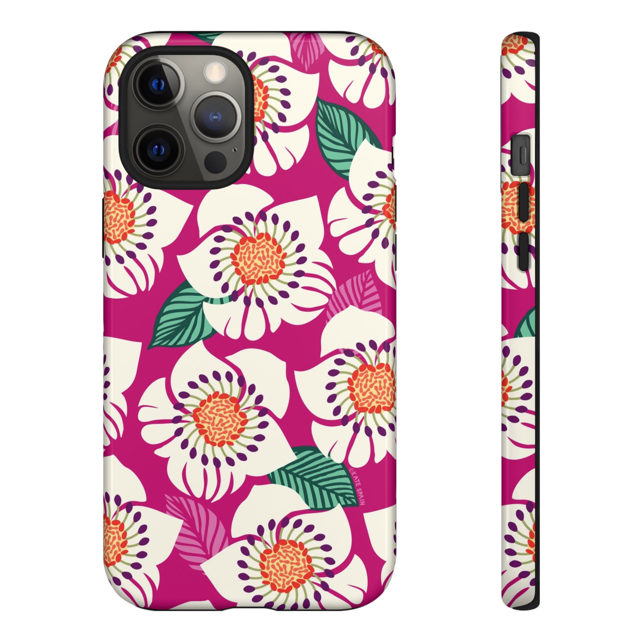 Panache Rose Tough iPhone 12 Pro Max Case – Glossy | berry, cream white, peach anemone floral print