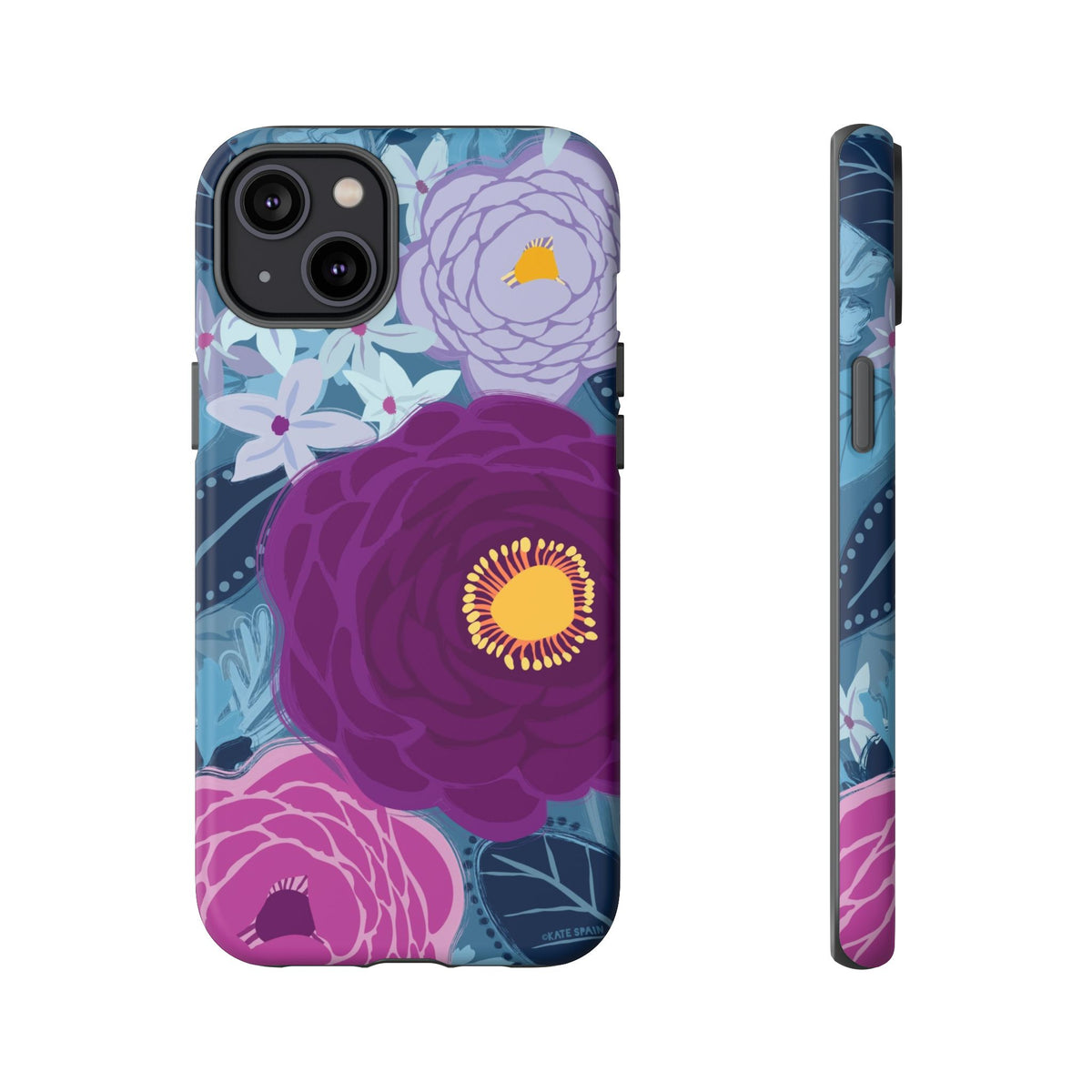 Bloomerie Violet Tough iPhone 14 Plus Case – Matte | navy, purple, magenta botanical peony floral print