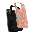 Hibiscus Coral MagSafe iPhone 16 Pro Max Glossy Case — dual-layer construction detail showing protective inner and outer layers; blush pink botanical hibiscus print