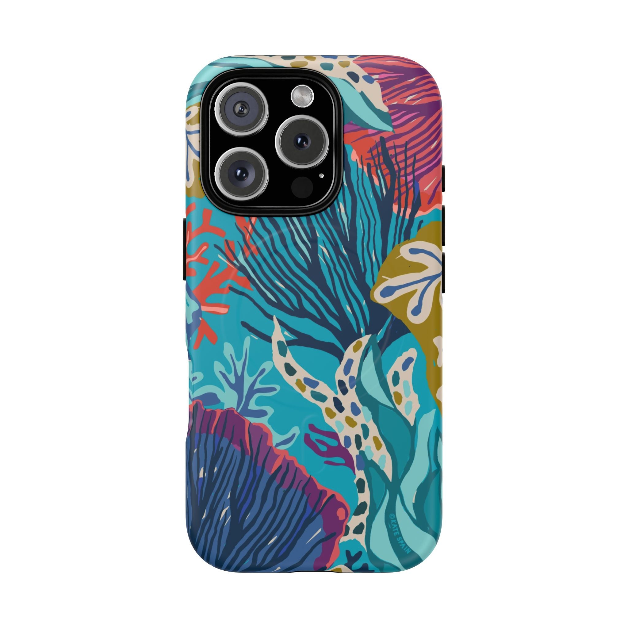 Reef MagSafe iPhone 16 Pro Case – Matte | teal, coral, navy, purple botanical coral reef print