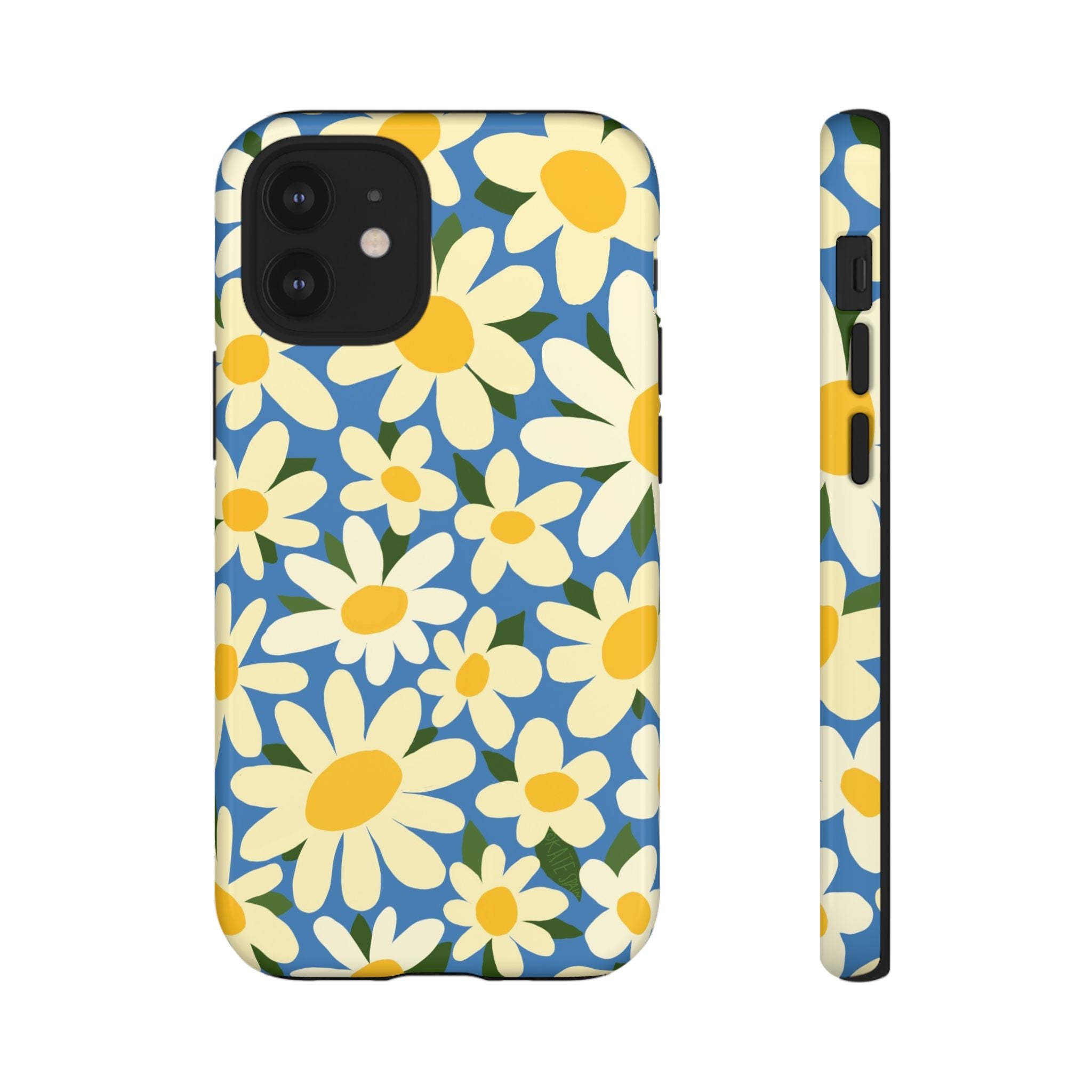 Shasta Daisy Tough iPhone 12 Mini Case – Glossy | blue, cream, yellow daisy floral print