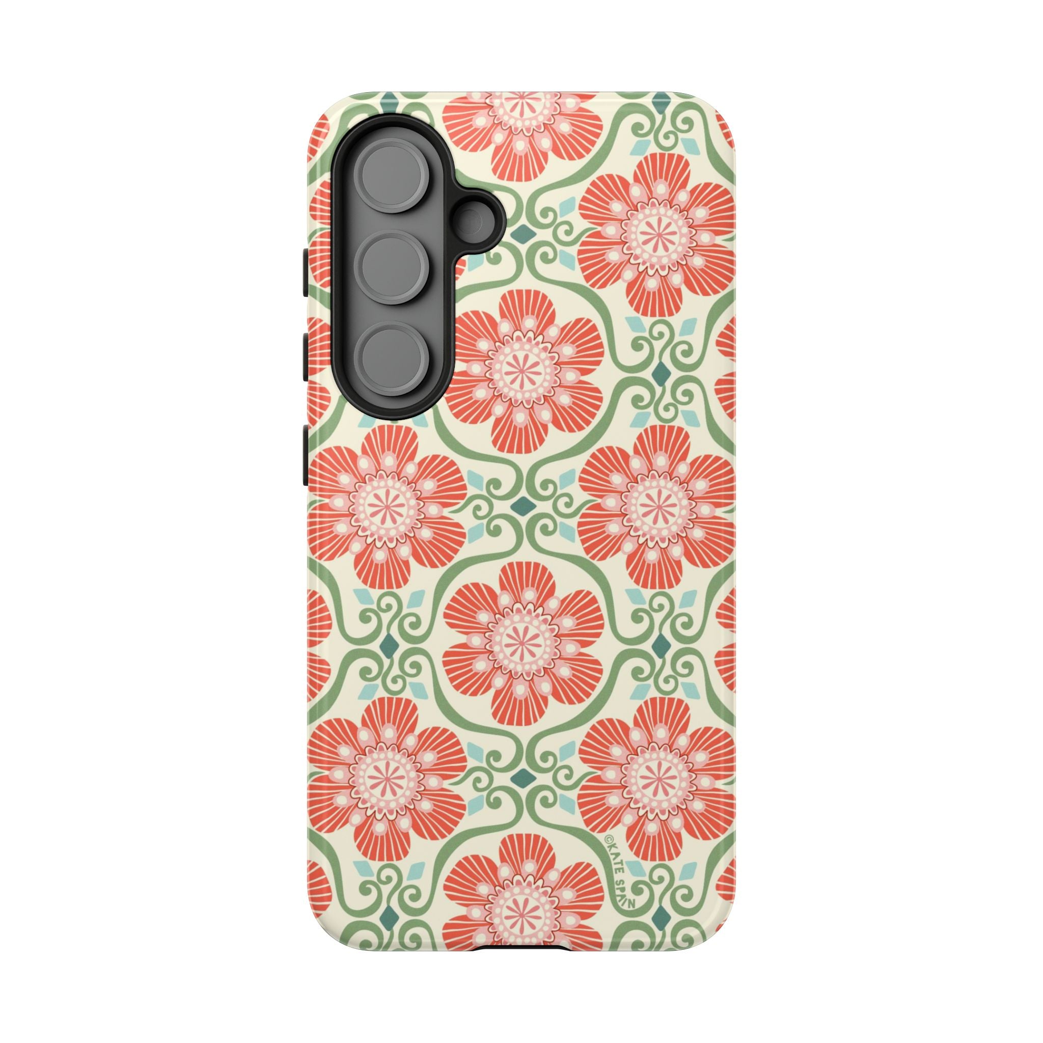 Luxury Barcelona Flowers Samsung Galaxy S25 Case – Glossy | cream, coral, sage botanical floral print