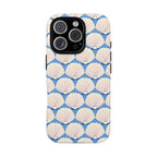 Seashells Tough iPhone 16 Pro Case – Glossy | periwinkle, cream, blush scallop shell print