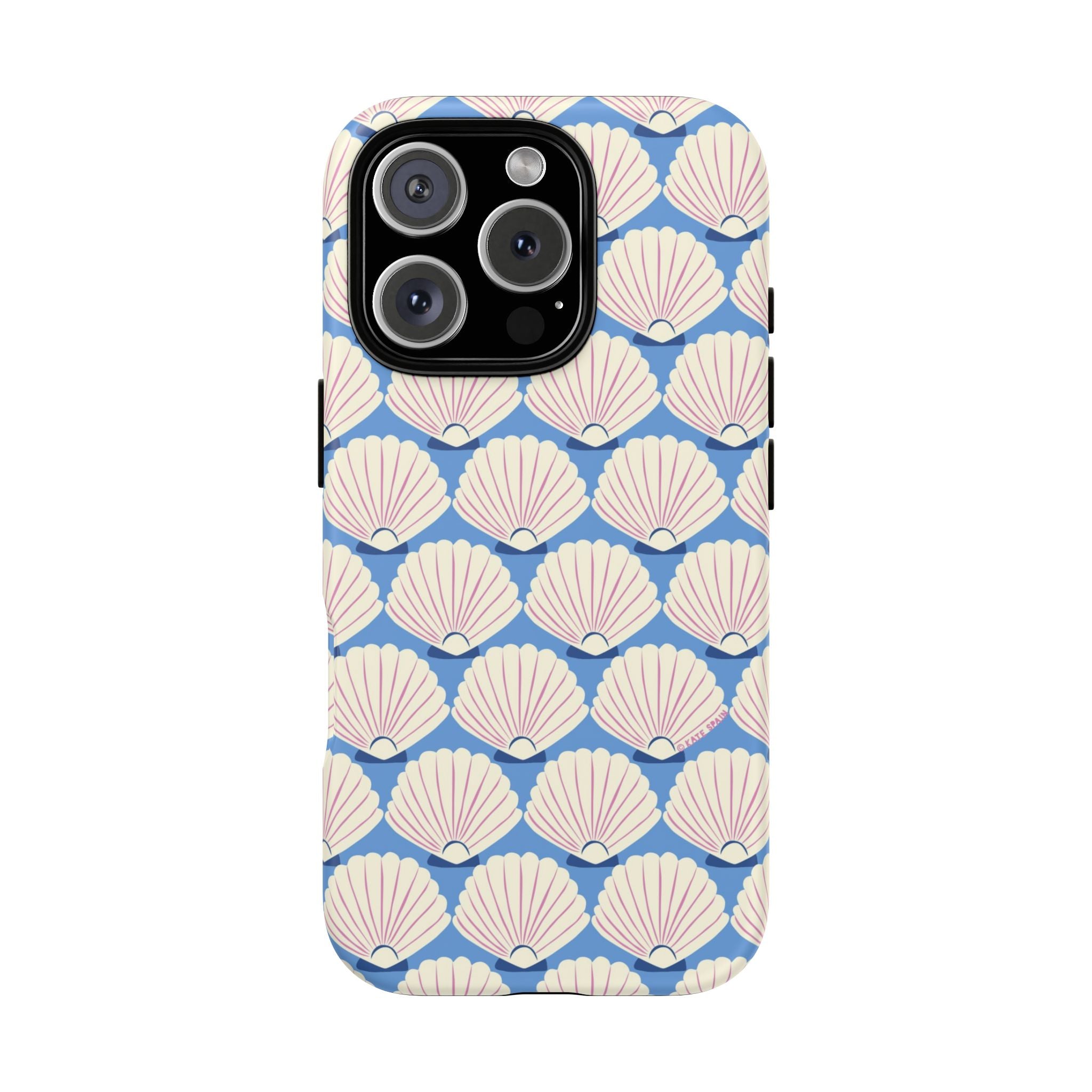 Seashells Tough iPhone 16 Pro Case – Glossy | periwinkle, cream, blush scallop shell print