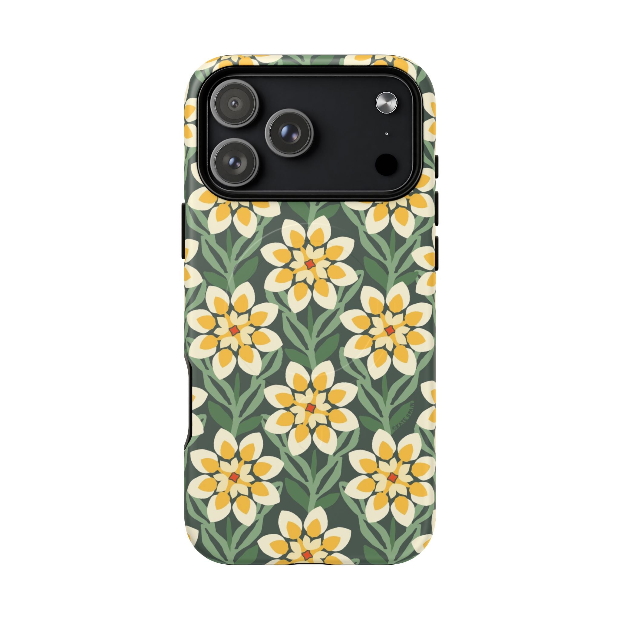 Designer Modern Dahlia MagSafe iPhone 17 Pro Max Case – Matte | yellow, cream, green dahlia floral print