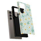 Luxury Daisies Samsung Galaxy S24 Ultra Case – Matte | close-up of layered construction of protective case in white, yellow, aqua daisy floral print