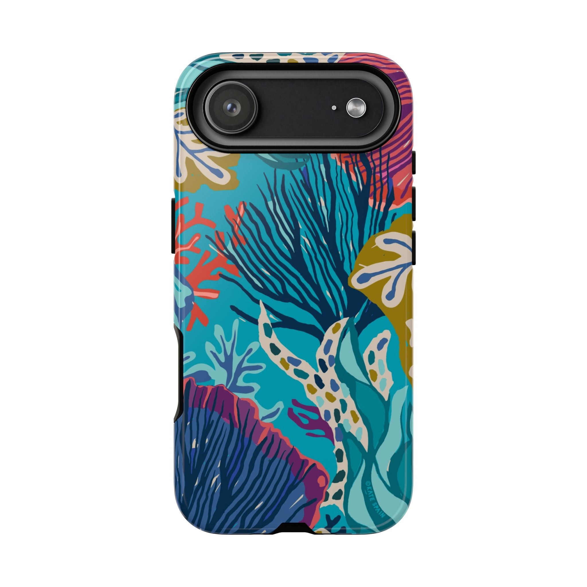 Reef Tough iPhone 17 Air Case – Glossy | teal, coral, navy, purple botanical coral reef print