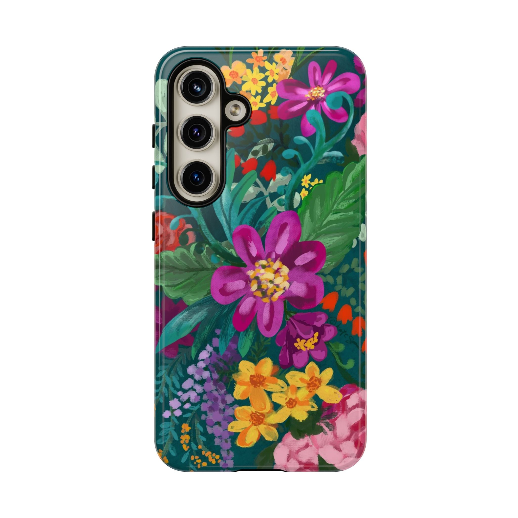 Tropical Posy Samsung Galaxy S24 Case – Glossy | teal, magenta, yellow, pink vibrant botanical floral print