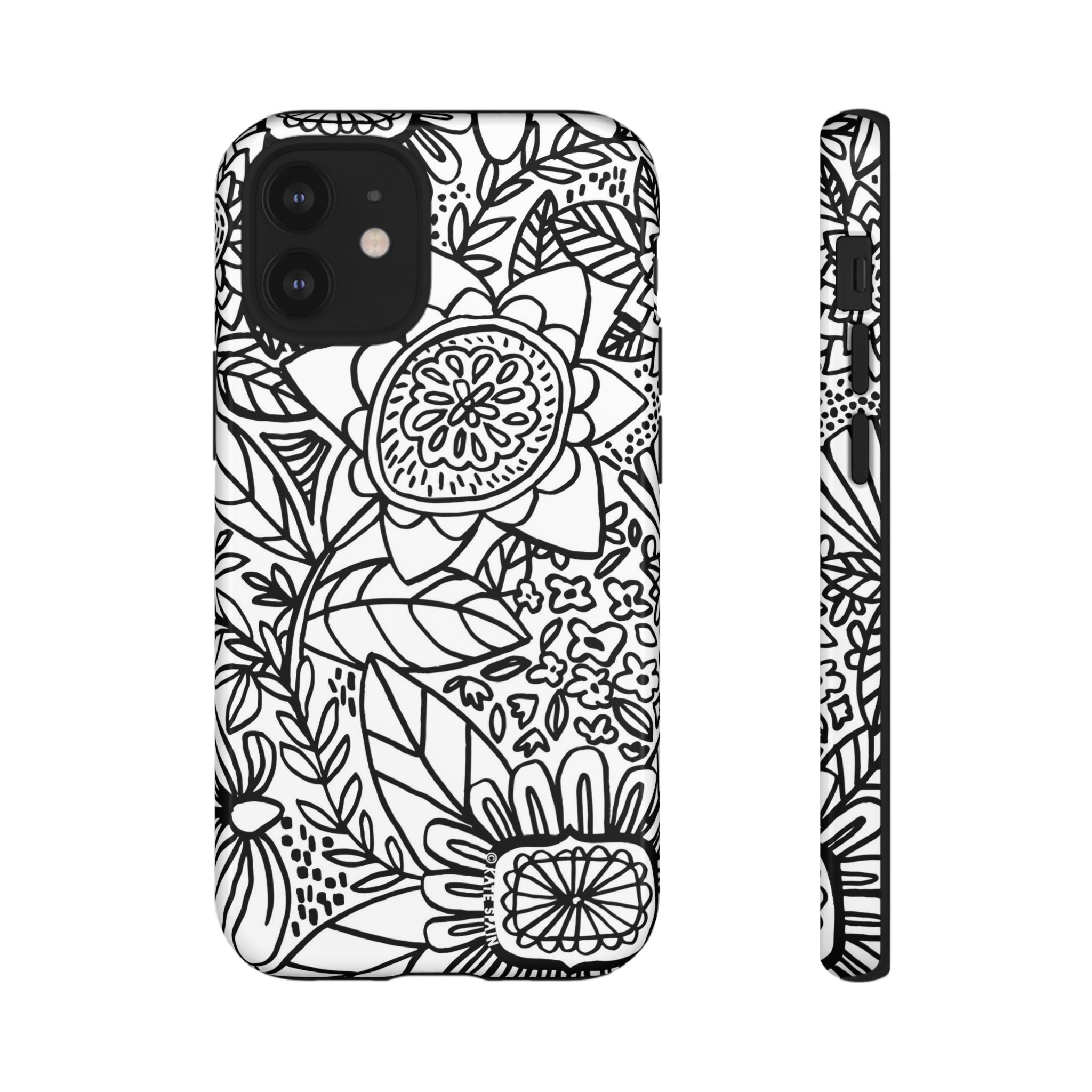 Esprit Tough iPhone 12 Mini Case – Glossy | white, black botanical line art floral print