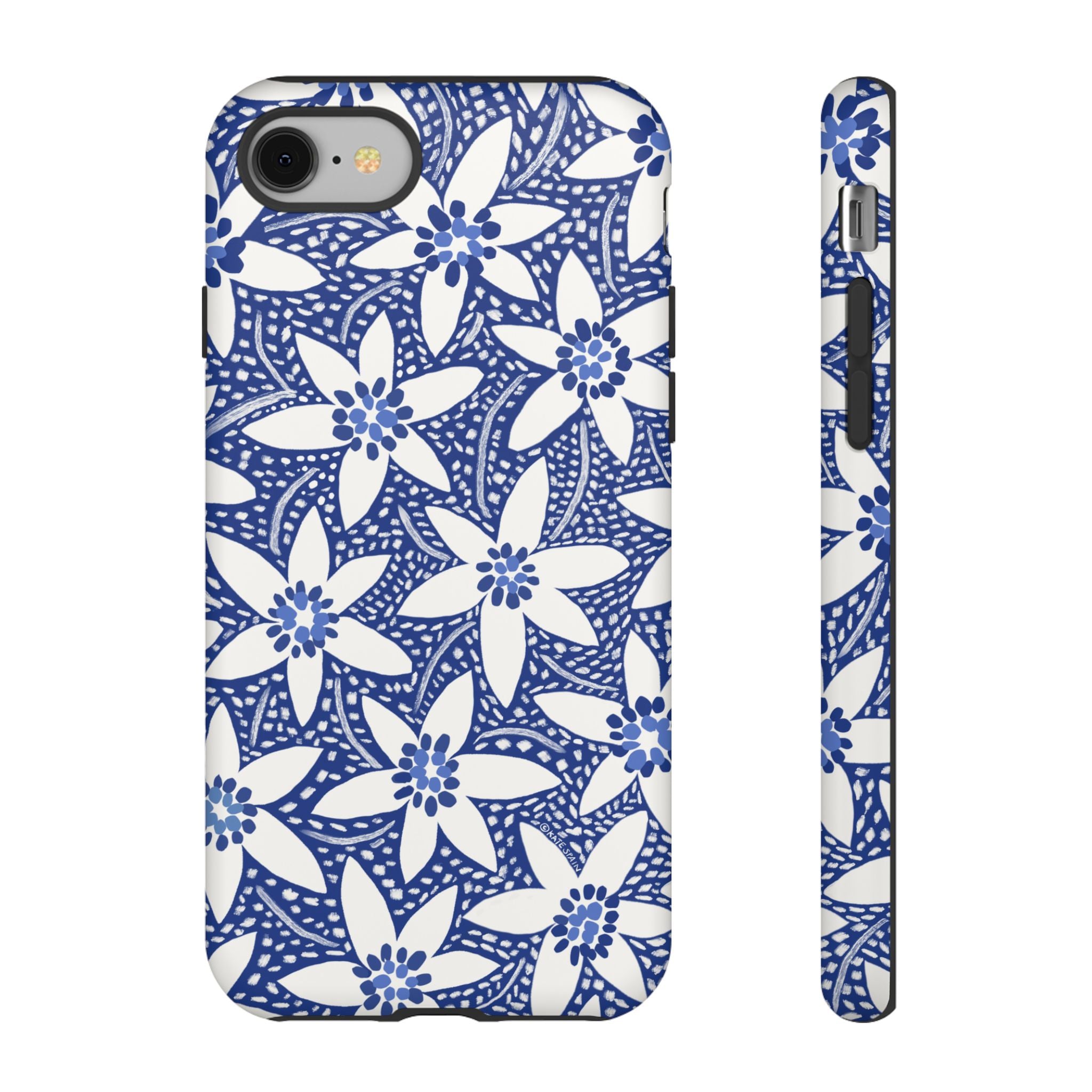Starflower iPhone 8 Tough Case – Matte | navy, white geometric starflower print