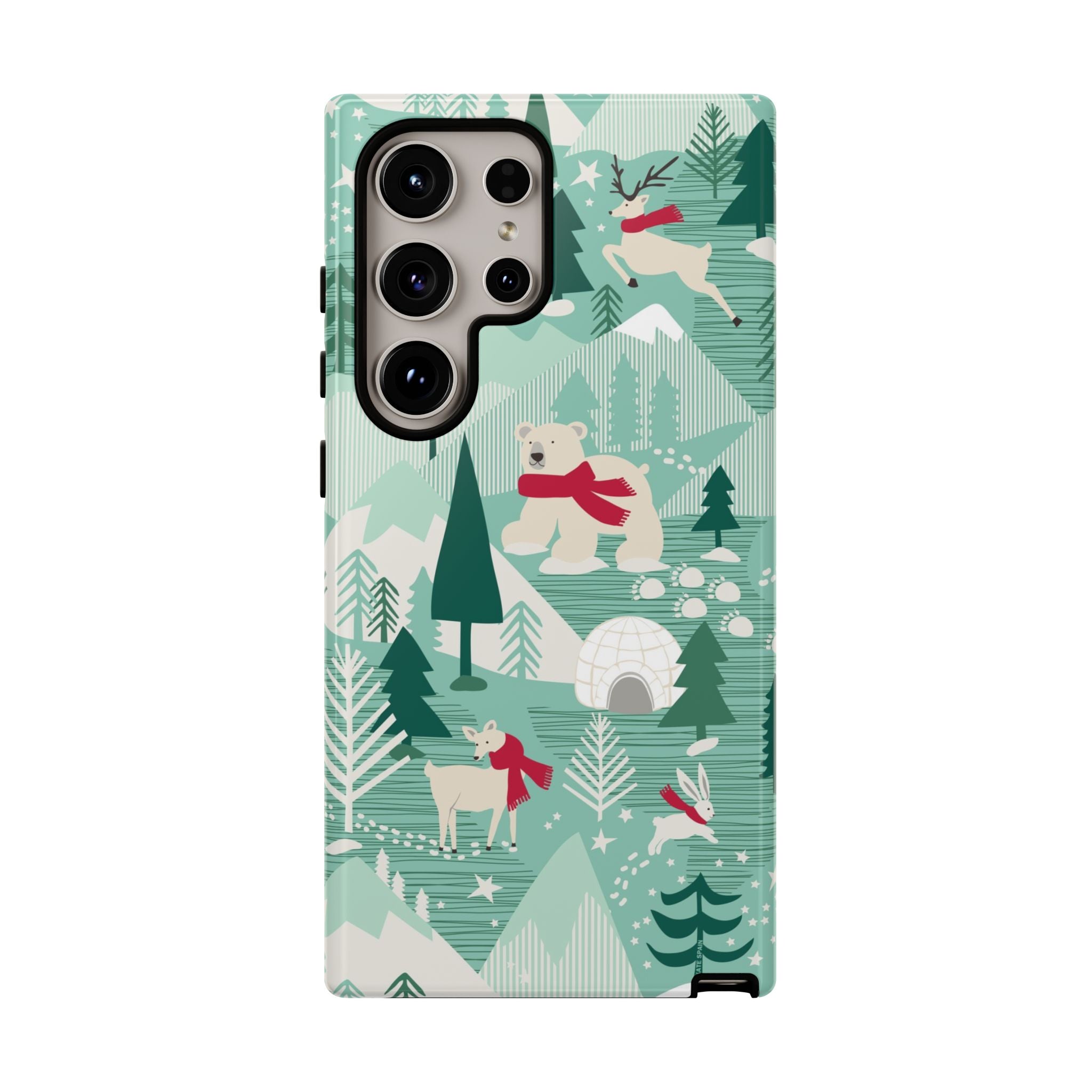 Arctica Winter Samsung Galaxy S24 Ultra Case – Glossy | aqua, evergreen, white, animal frolic winter wonderland print