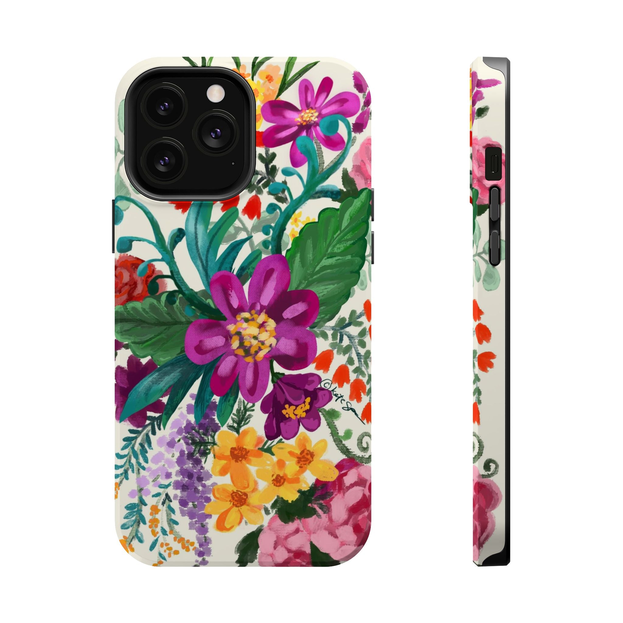 Posy MagSafe iPhone 13 Pro Max Case – Glossy | white, magenta, yellow, purple vibrant botanical floral print
