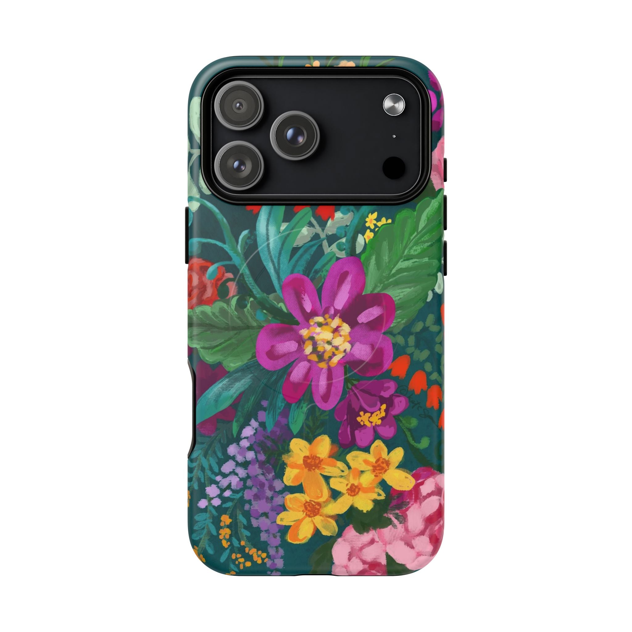 Posy MagSafe iPhone 17 Pro Max Case – Matte | teal, purple, magenta, yellow botanical wildflower print