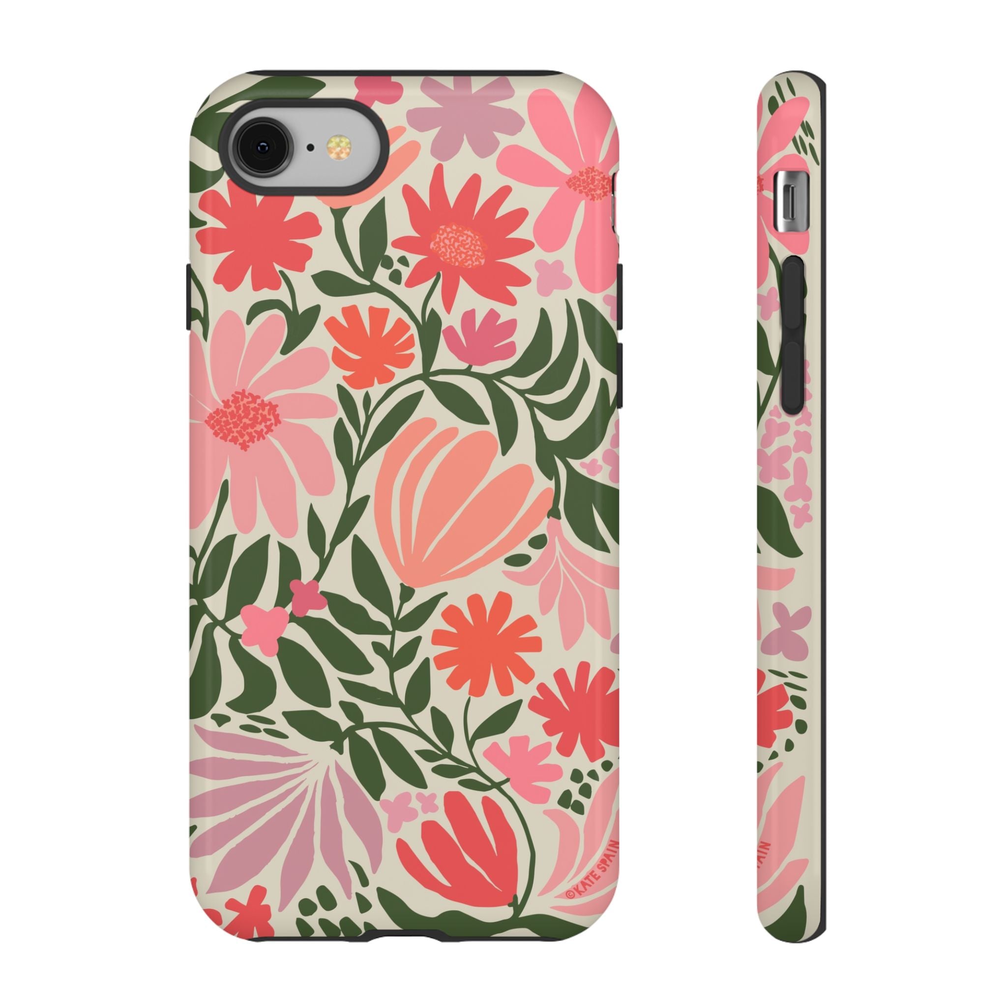 Calendula Tough iPhone 8 Case – Glossy | periwinkle, cream, teal graphic daisy floral print