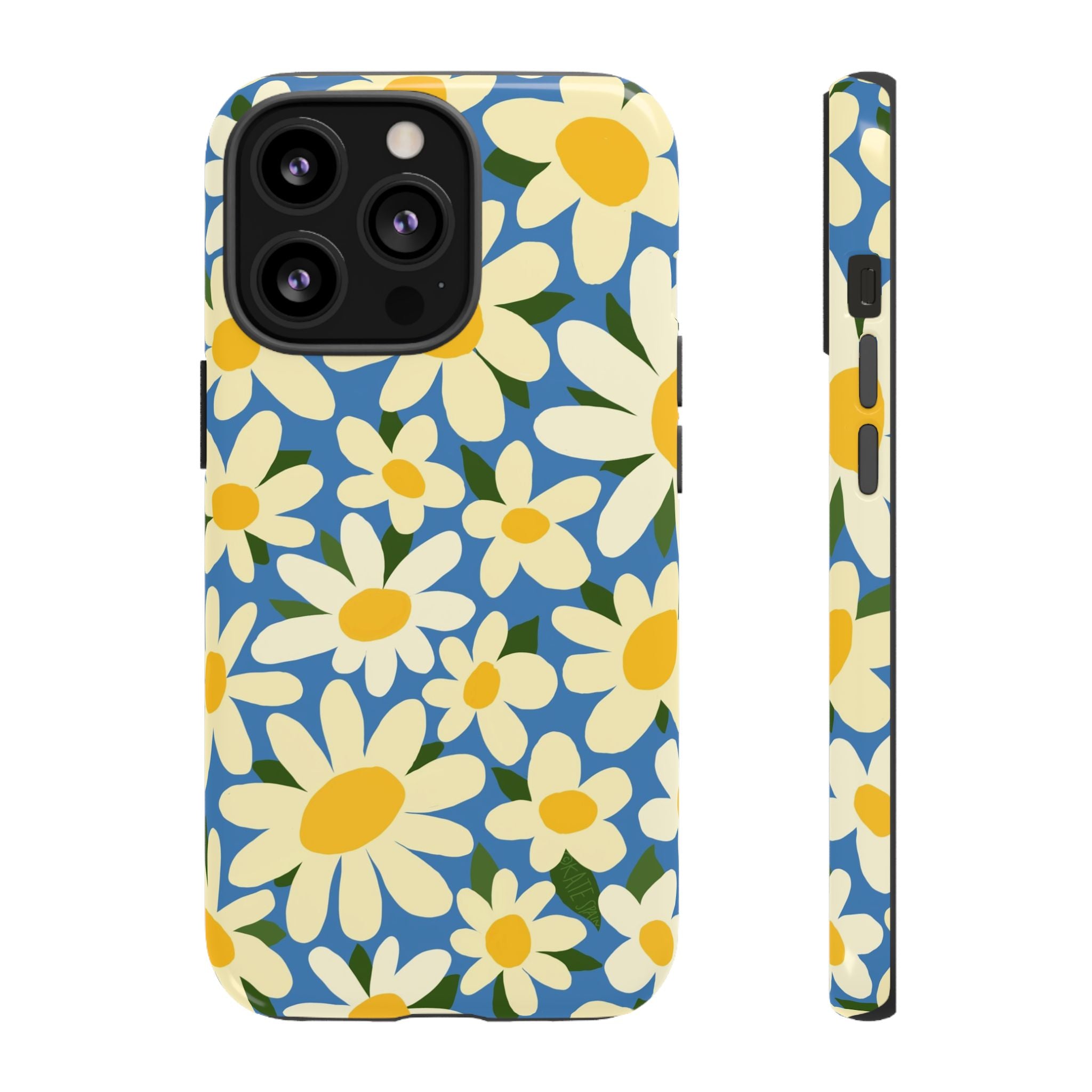 Shasta Daisy Tough iPhone 13 Pro Case – Glossy | blue, cream, yellow daisy floral print