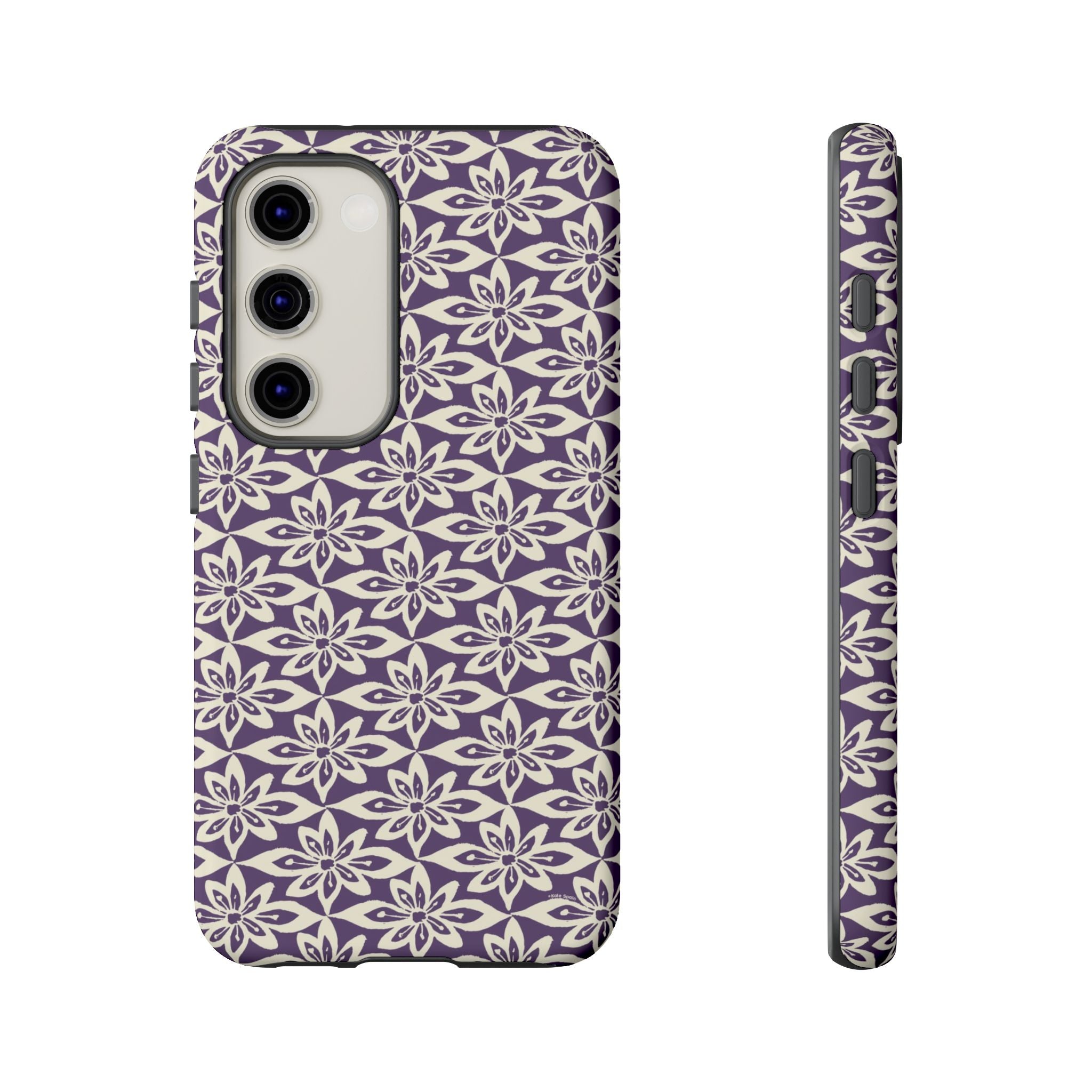 Lily Plum Samsung Galaxy S23 Matte case — graphic white lily print on rich violet — botanical phone case by Kate Spain