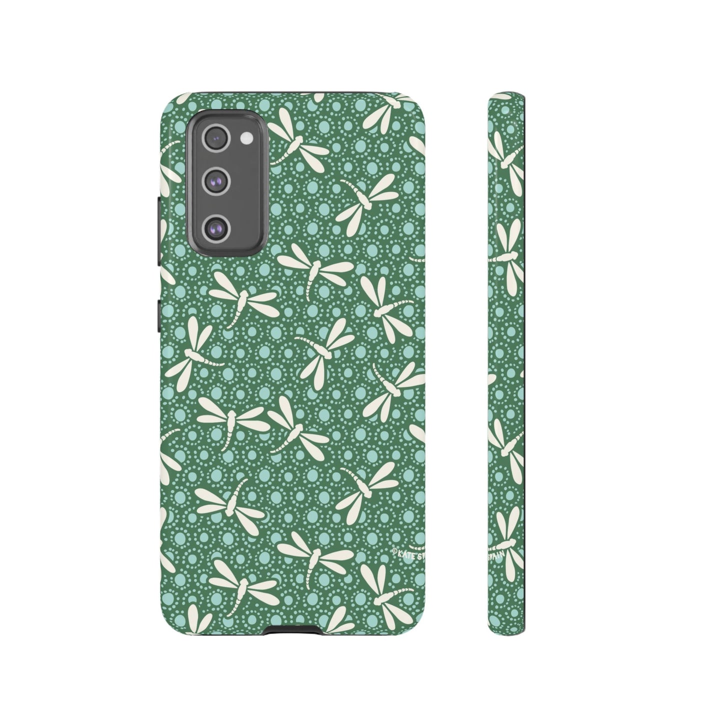 Dragonfly Pattern Phone Case — Green Floral Protective Tough Case