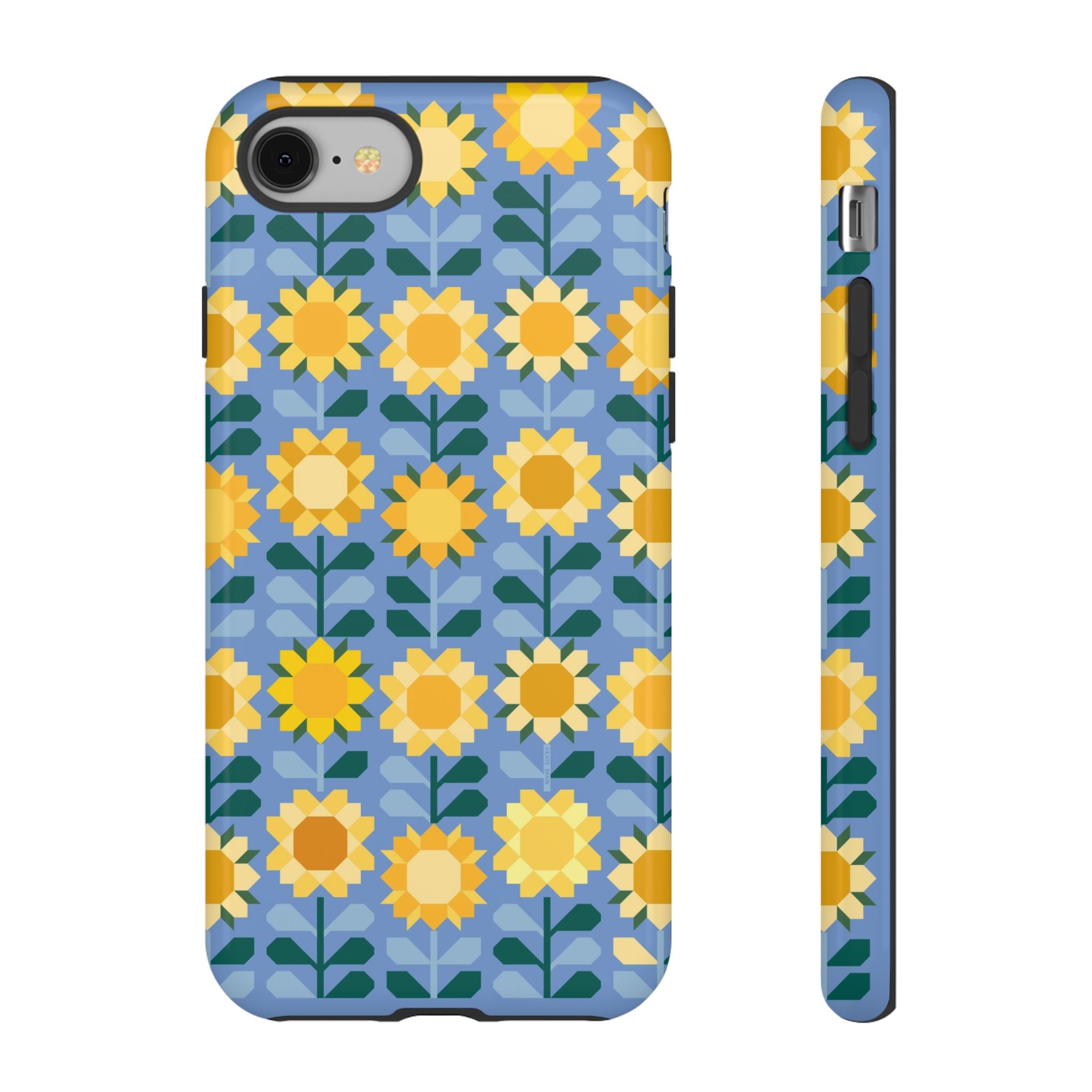 Sunflowers Tough iPhone 8 Case – Glossy | blue, yellow, gold geometric sunflower print