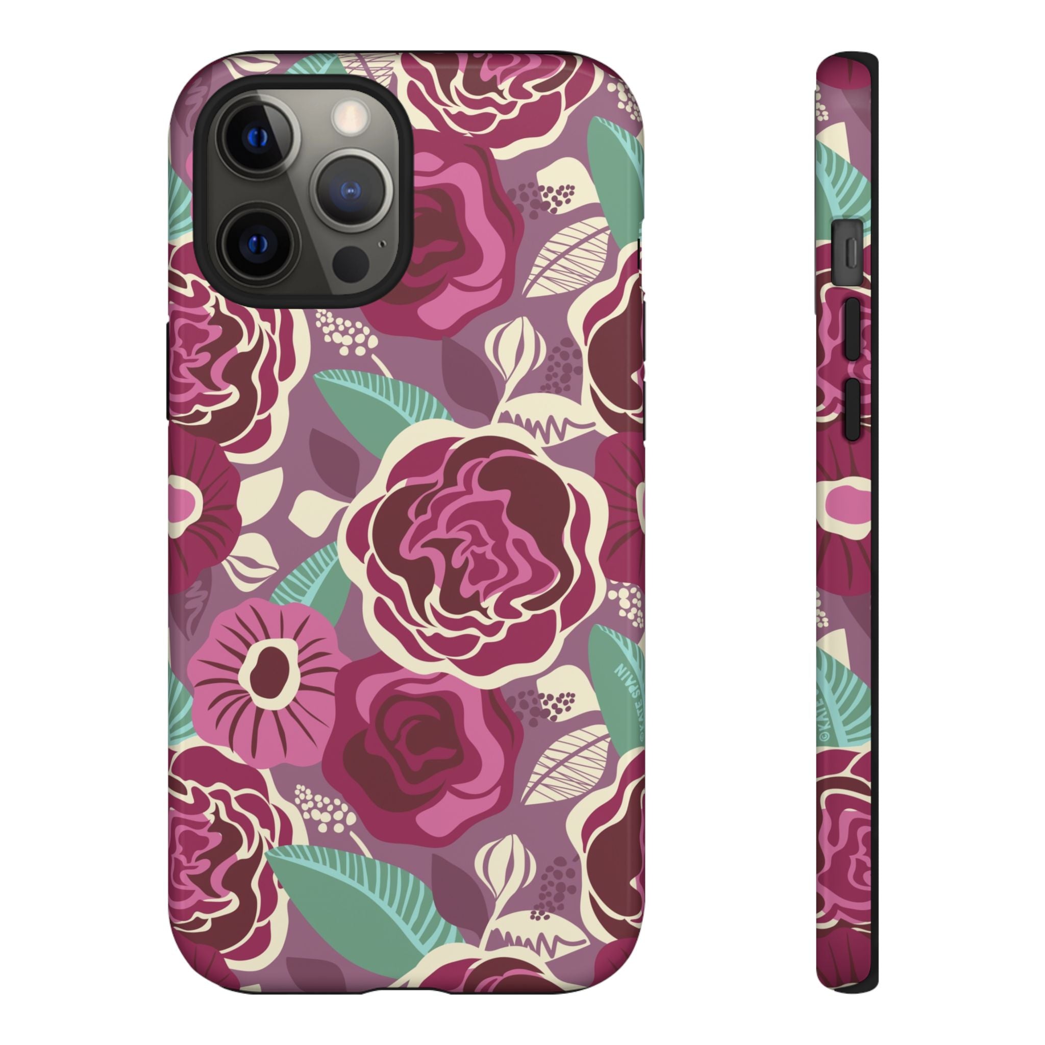 Tea Rose Burgundy Tough iPhone 12 Pro Max Case – Glossy | burgundy, magenta, plum botanical rose floral print