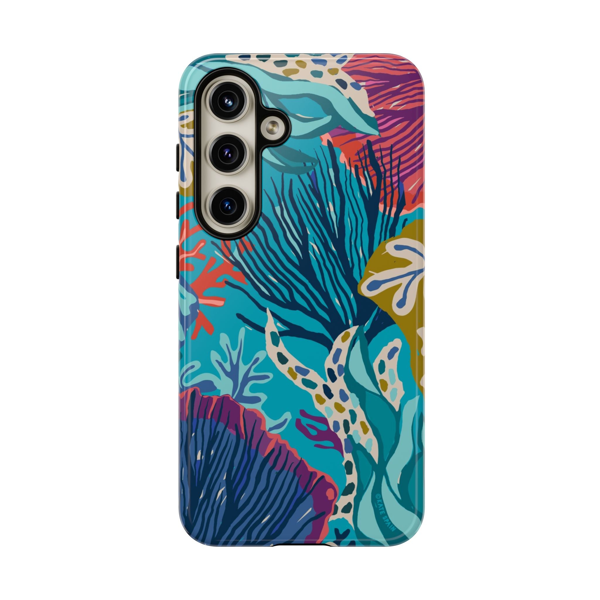 Luxury Reef Samsung Galaxy S24 Case – Glossy | teal, navy, magenta, olive coral reef print
