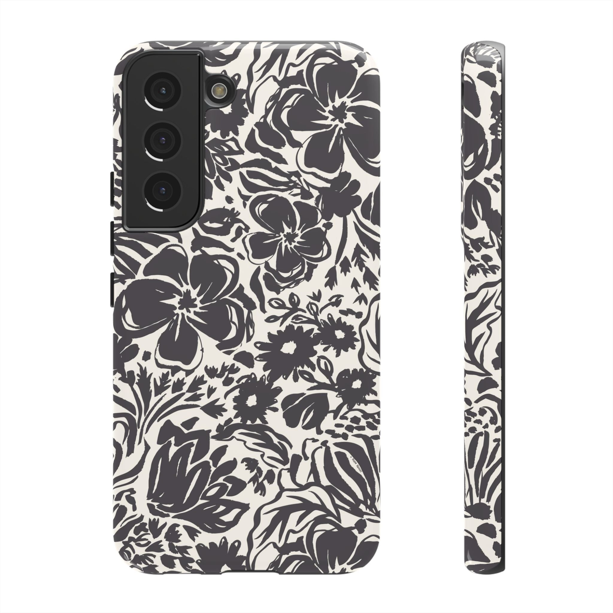 Rhapsody Black Samsung Galaxy S22 Glossy case — bold charcoal floral print on cream by Kate Spain