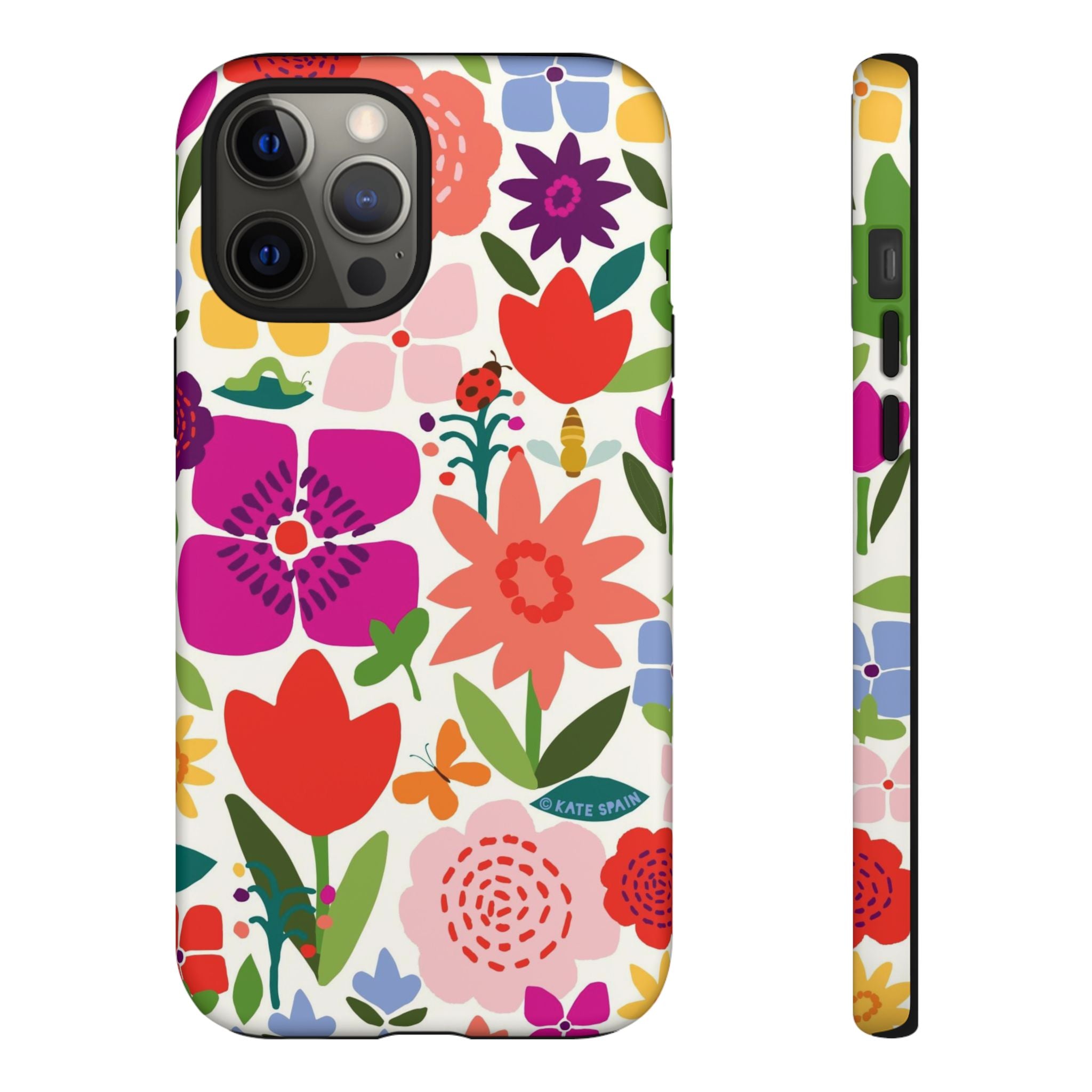 Happy Blooms Tough iPhone 12 Pro Max Case – Matte | cream, red, magenta, coral botanical floral print