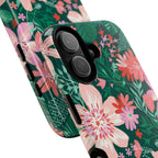 Bonaire MagSafe iPhone 17 Case – Glossy | jade, pink, white tropical floral botanical print | angled view closeup of camera cutout and buttons