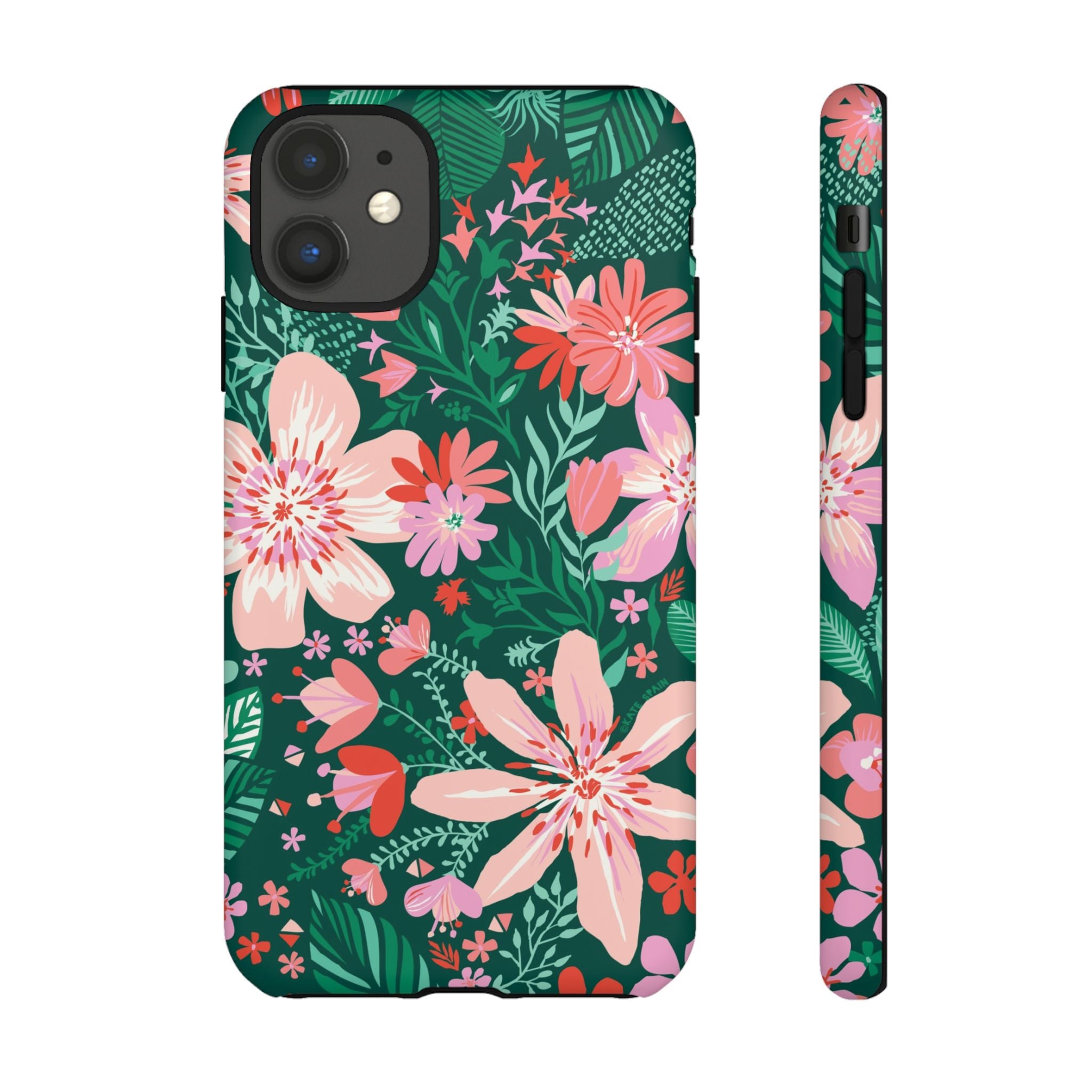 Bonaire Tough iPhone 11 Case – Matte | jade, pink, white tropical floral botanical print