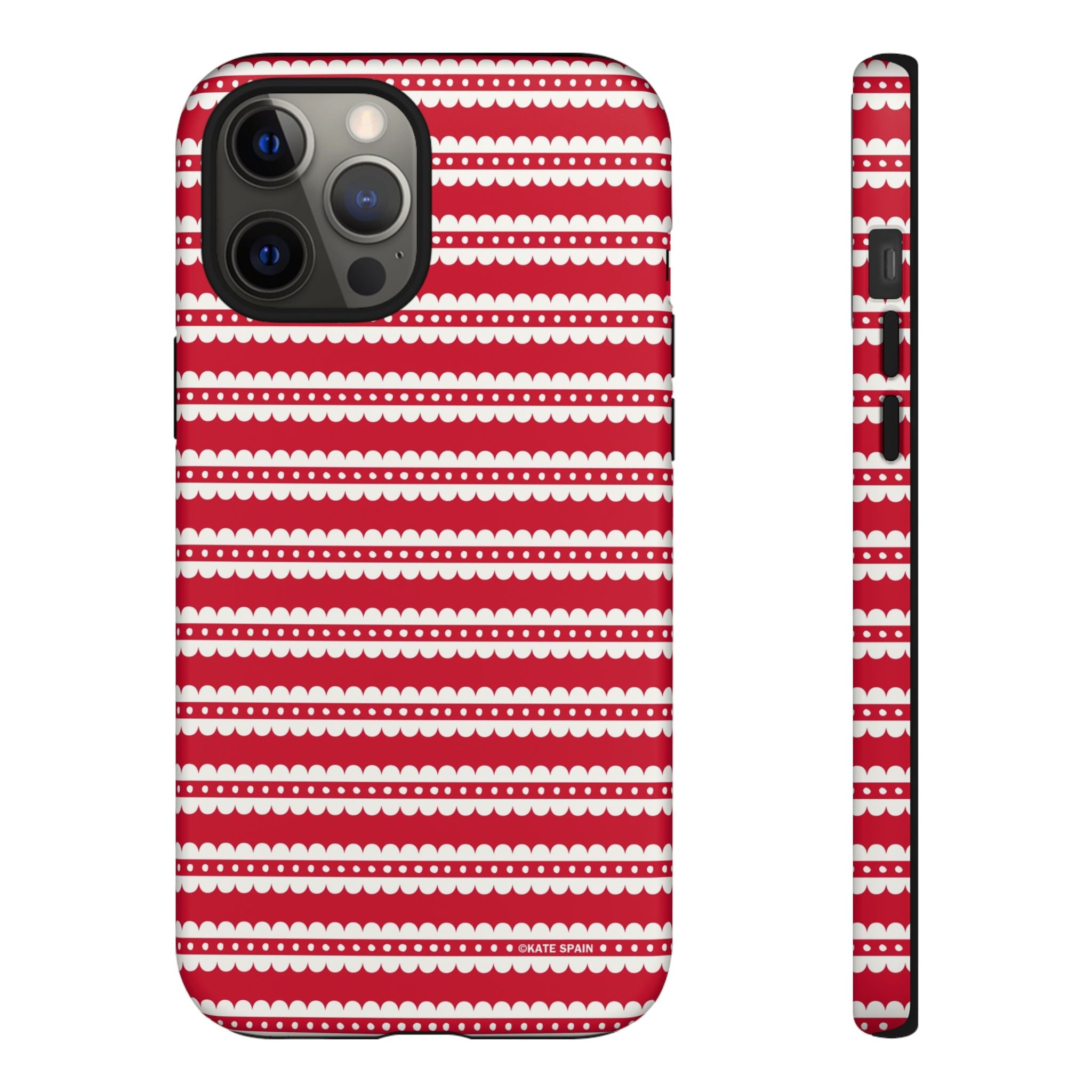 Candy Cane Stripe Tough iPhone 12 Pro Max Case – Matte | red, cream scalloped candy cane stripe print
