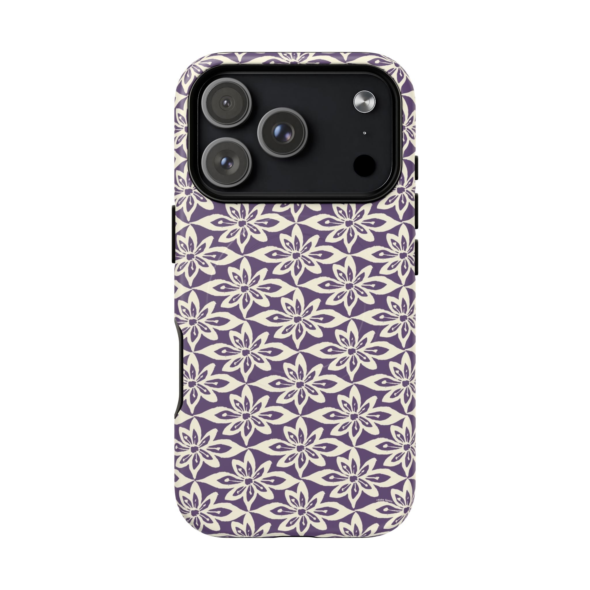 Lily Plum MagSafe iPhone 17 Pro Case – Matte | graphic white lily print on rich violet — botanical MagSafe case by Kate Spain