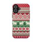 Telemark Tough iPhone 16 Plus Case – Matte | red, green, cream fair isle reindeer Nordic print